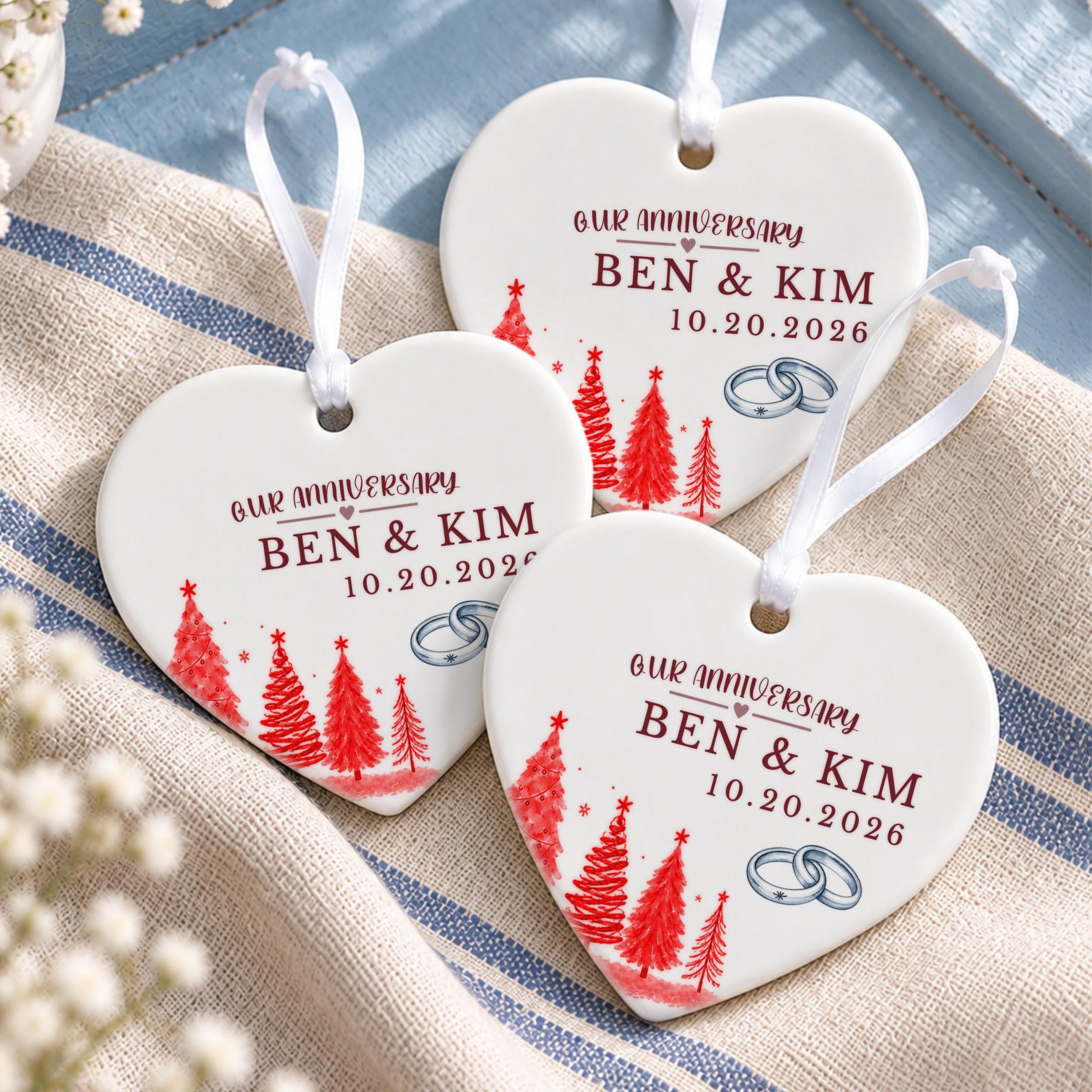 Anniversary Ornament, Personalized Ceramic Couple Keepsake with Names and Date, image 11