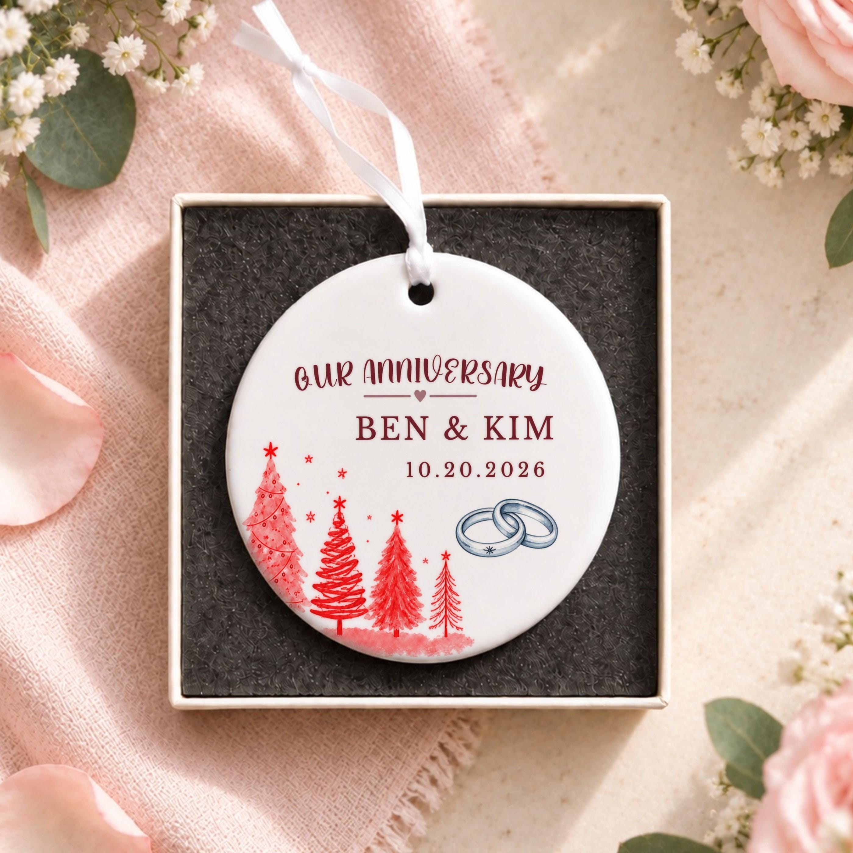 Anniversary Ornament, Personalized Ceramic Couple Keepsake with Names and Date, image 12