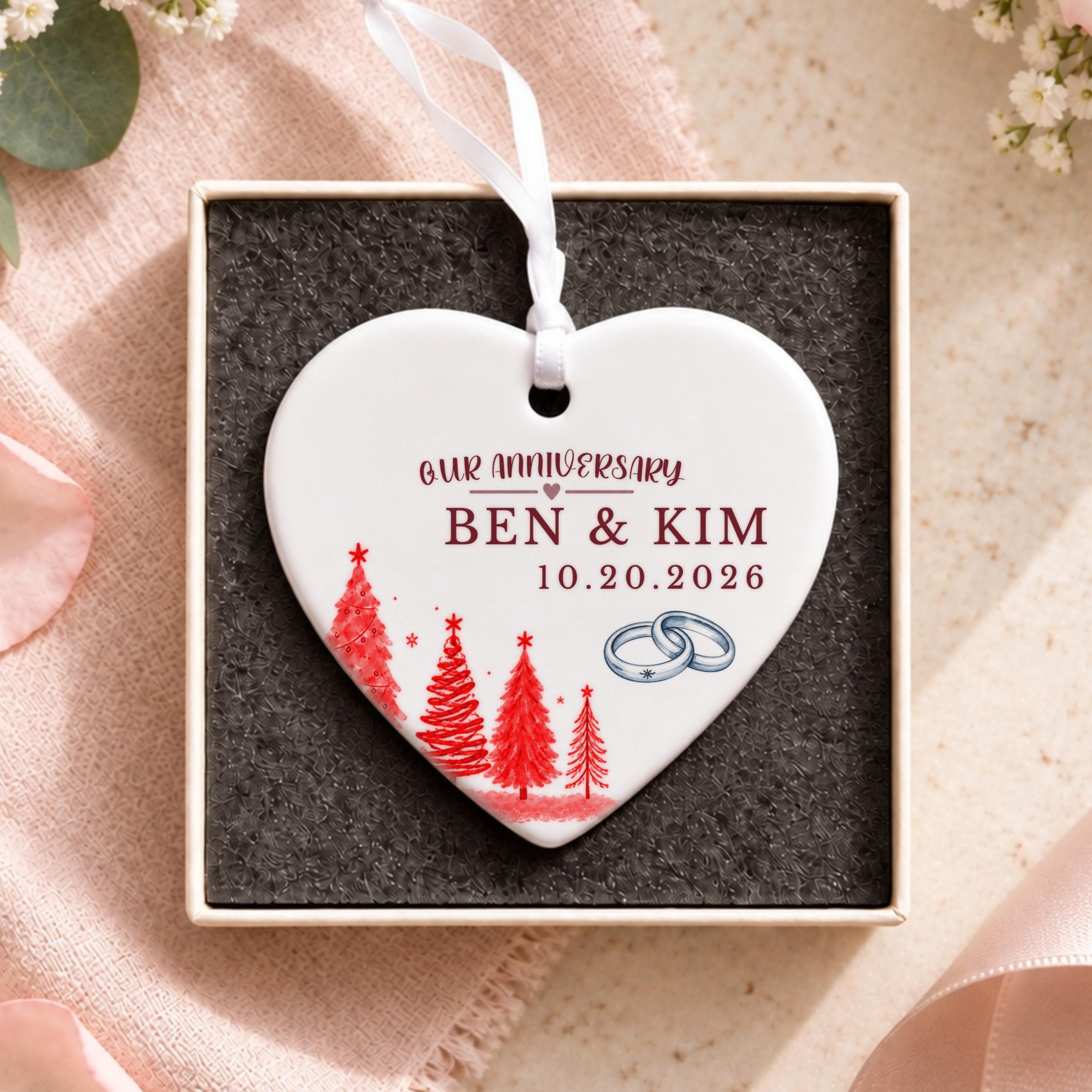 Anniversary Ornament, Personalized Ceramic Couple Keepsake with Names and Date, image 13