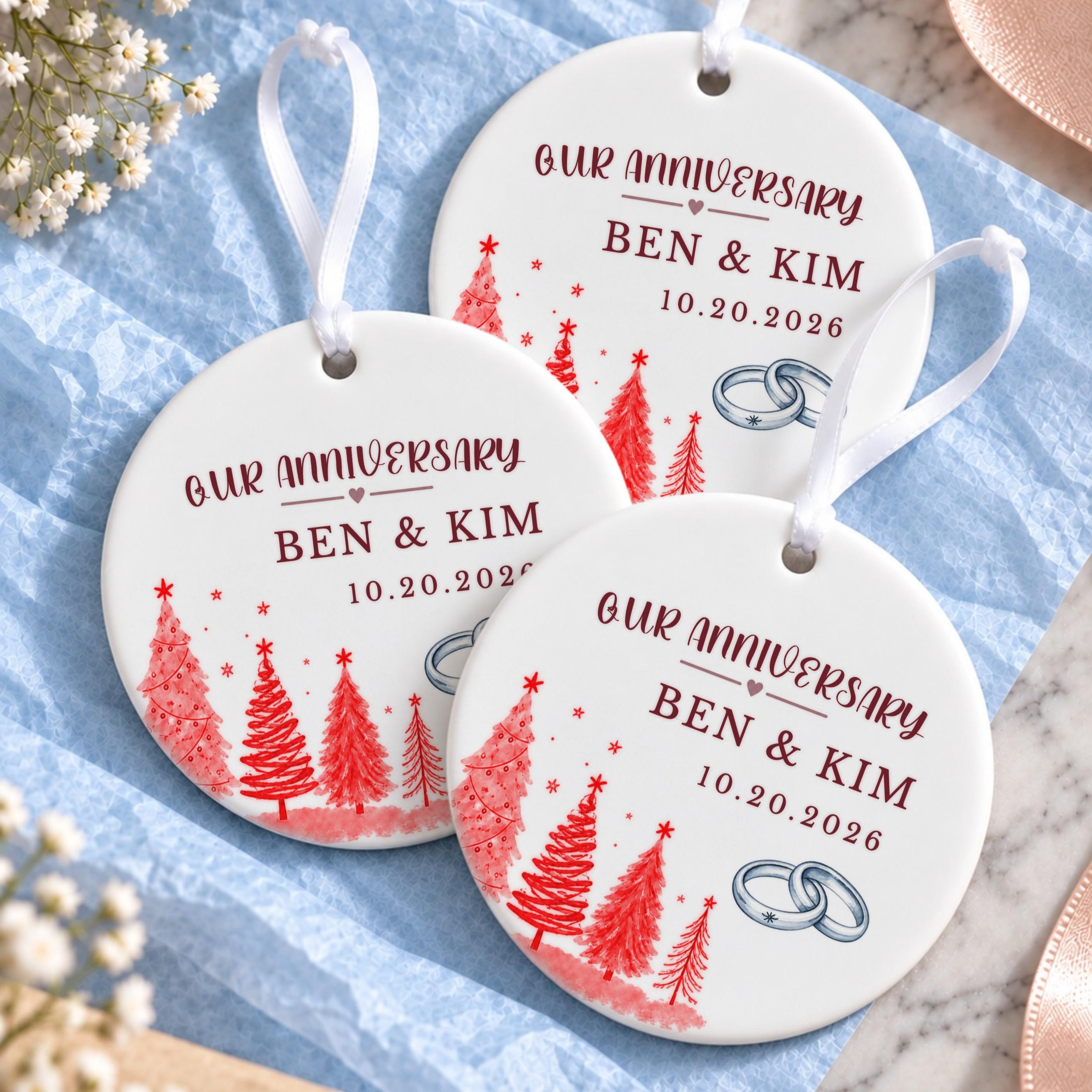 Anniversary Ornament, Personalized Ceramic Couple Keepsake with Names and Date, image 14