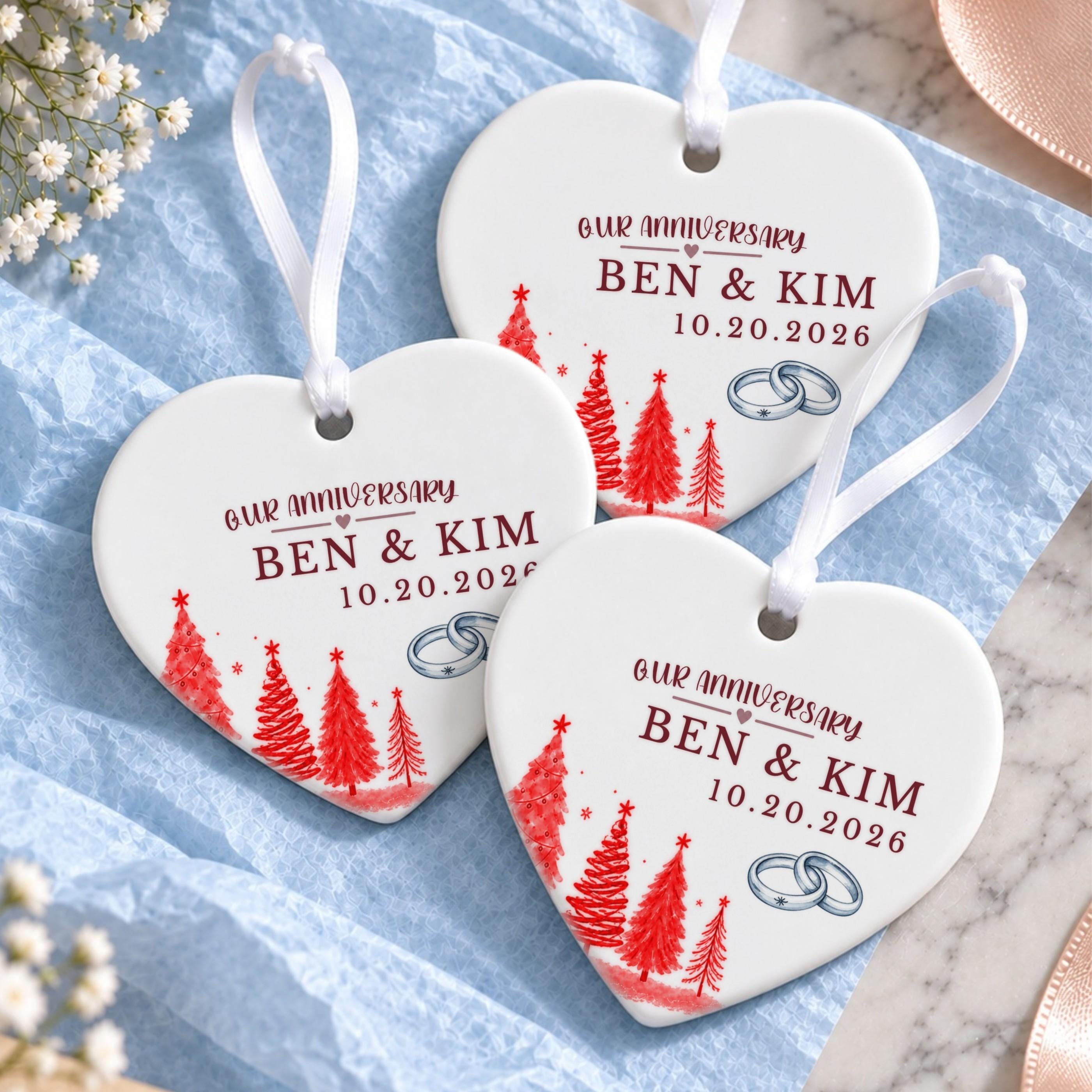 Anniversary Ornament, Personalized Ceramic Couple Keepsake with Names and Date, image 15
