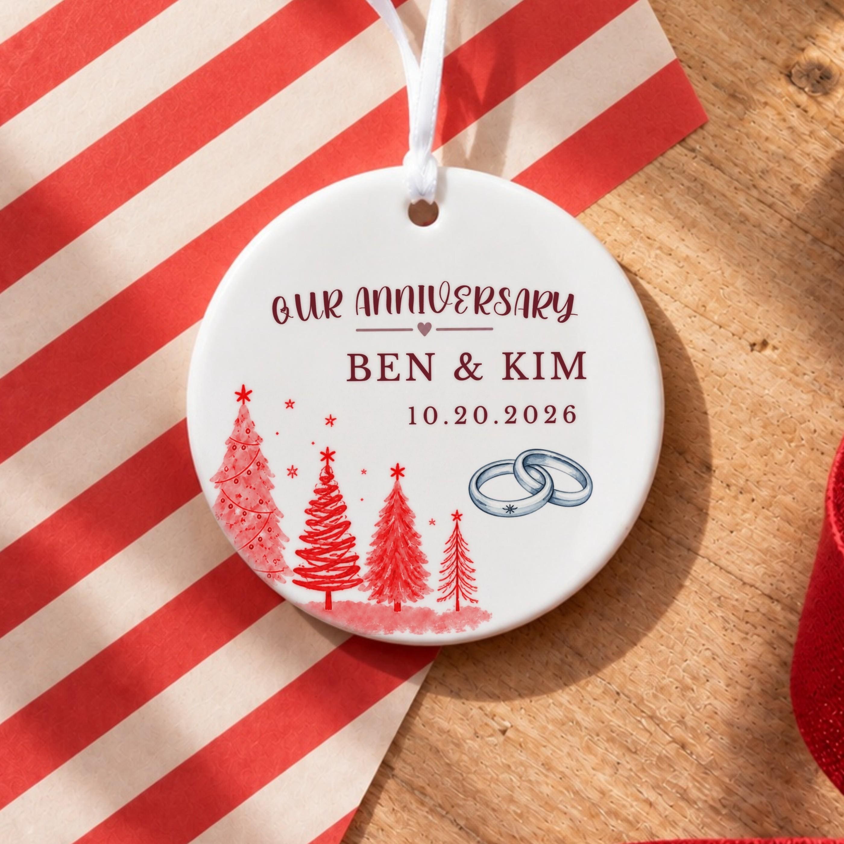 Anniversary Ornament, Personalized Ceramic Couple Keepsake with Names and Date, image 16