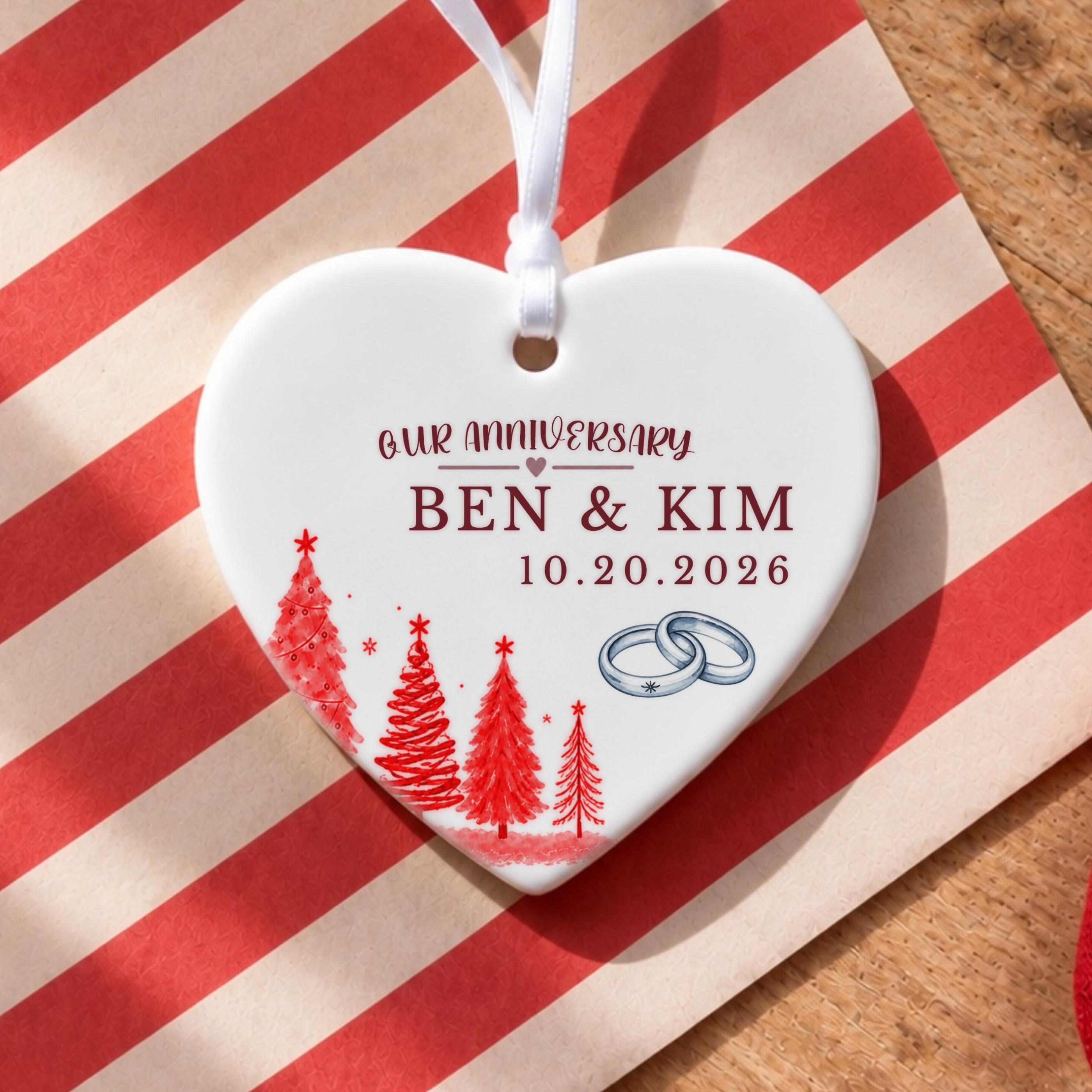 Anniversary Ornament, Personalized Ceramic Couple Keepsake with Names and Date, image 17