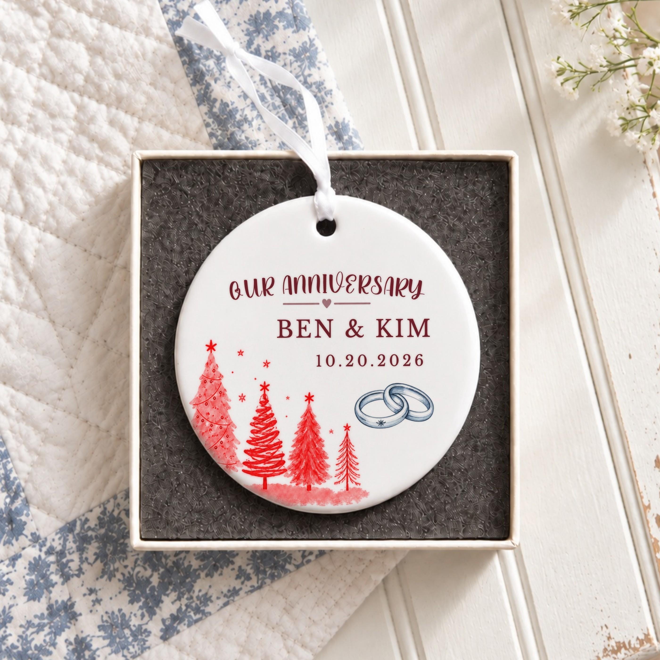 Anniversary Ornament, Personalized Ceramic Couple Keepsake with Names and Date, image 2
