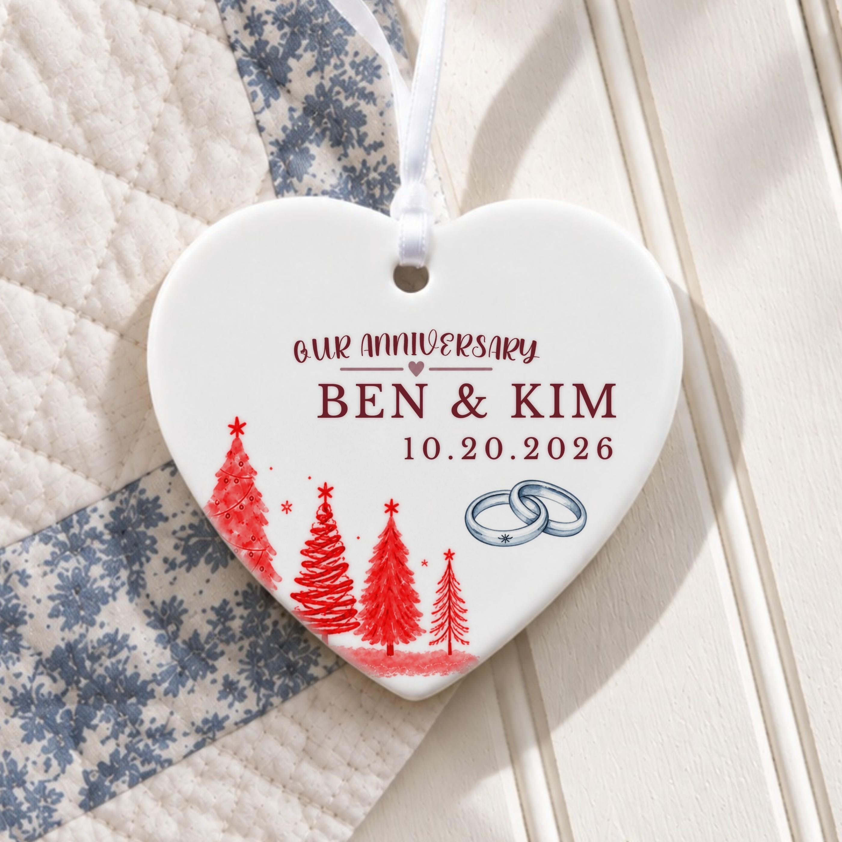 Anniversary Ornament, Personalized Ceramic Couple Keepsake with Names and Date, image 3