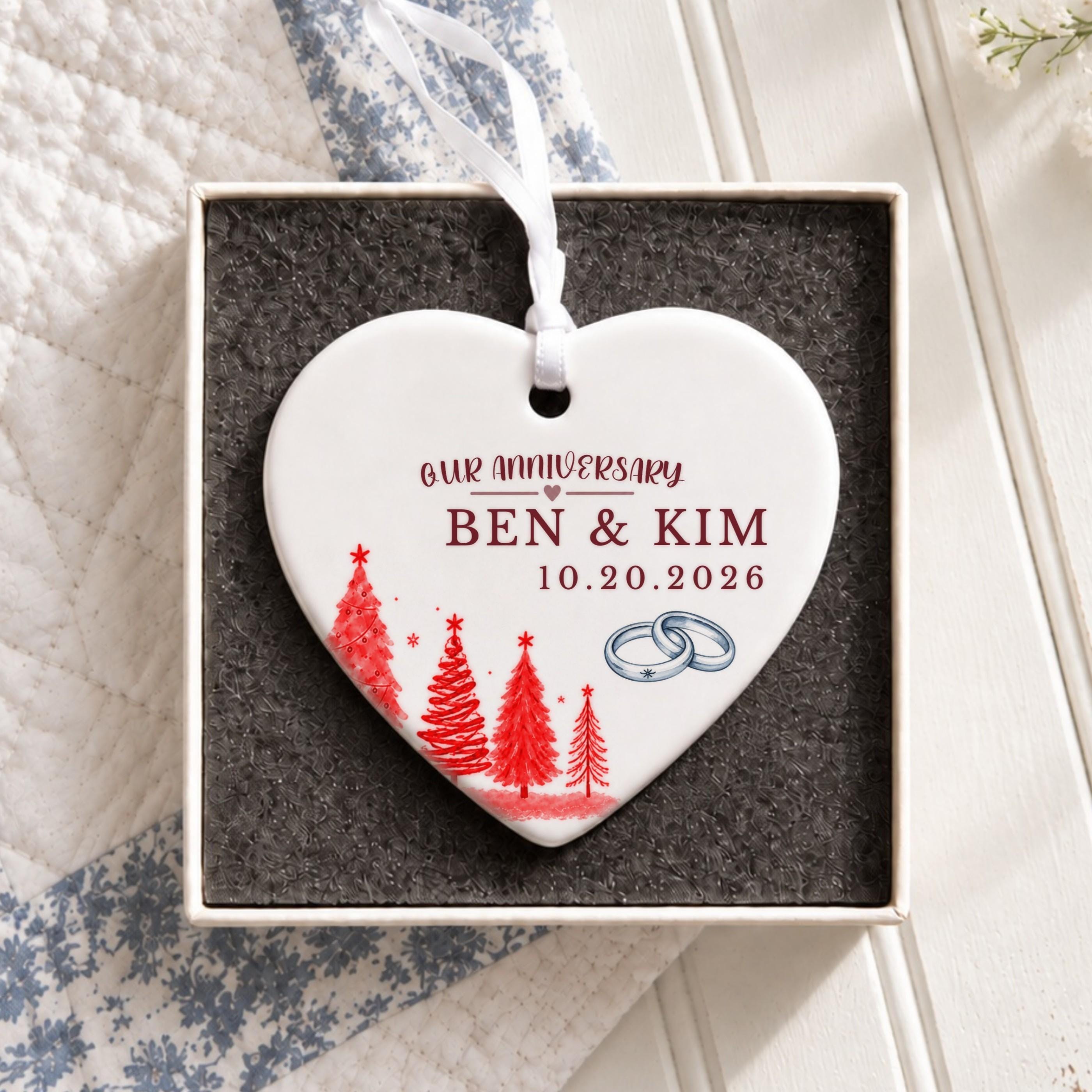 Anniversary Ornament, Personalized Ceramic Couple Keepsake with Names and Date, image 4