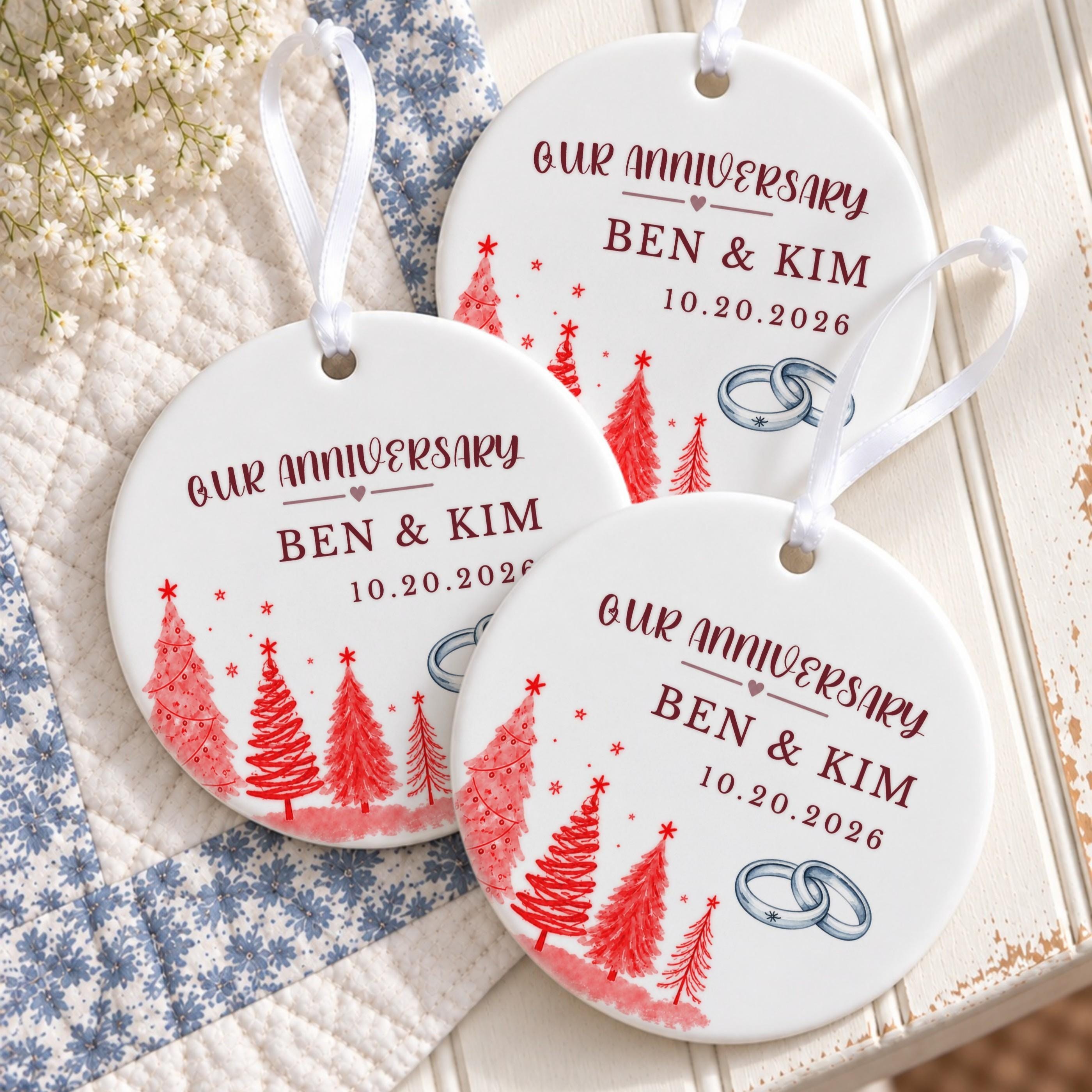 Anniversary Ornament, Personalized Ceramic Couple Keepsake with Names and Date, image 5