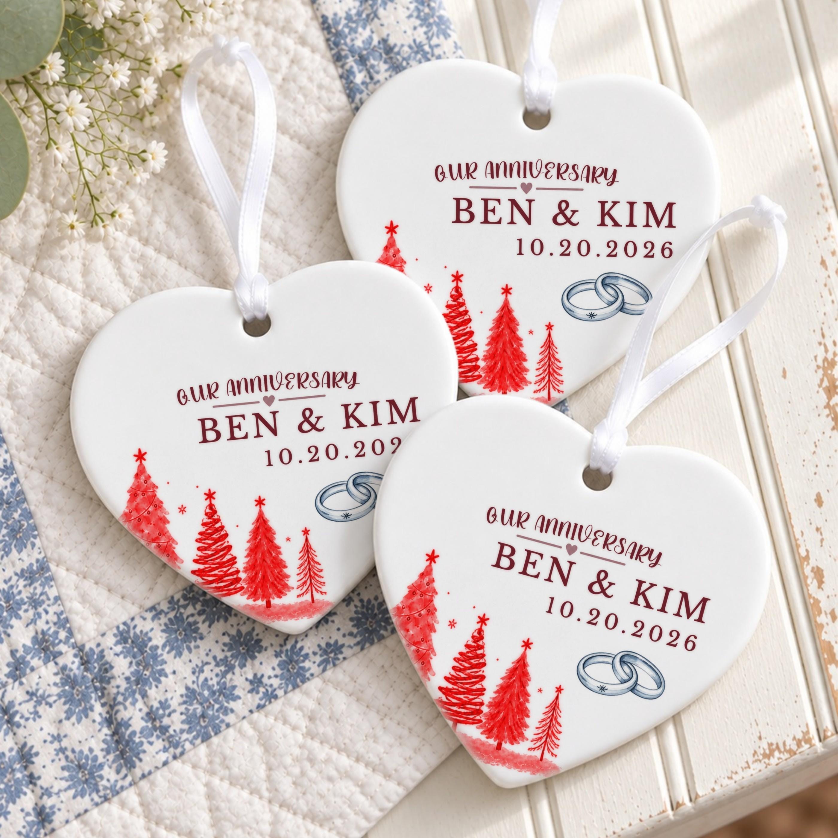 Anniversary Ornament, Personalized Ceramic Couple Keepsake with Names and Date, image 6