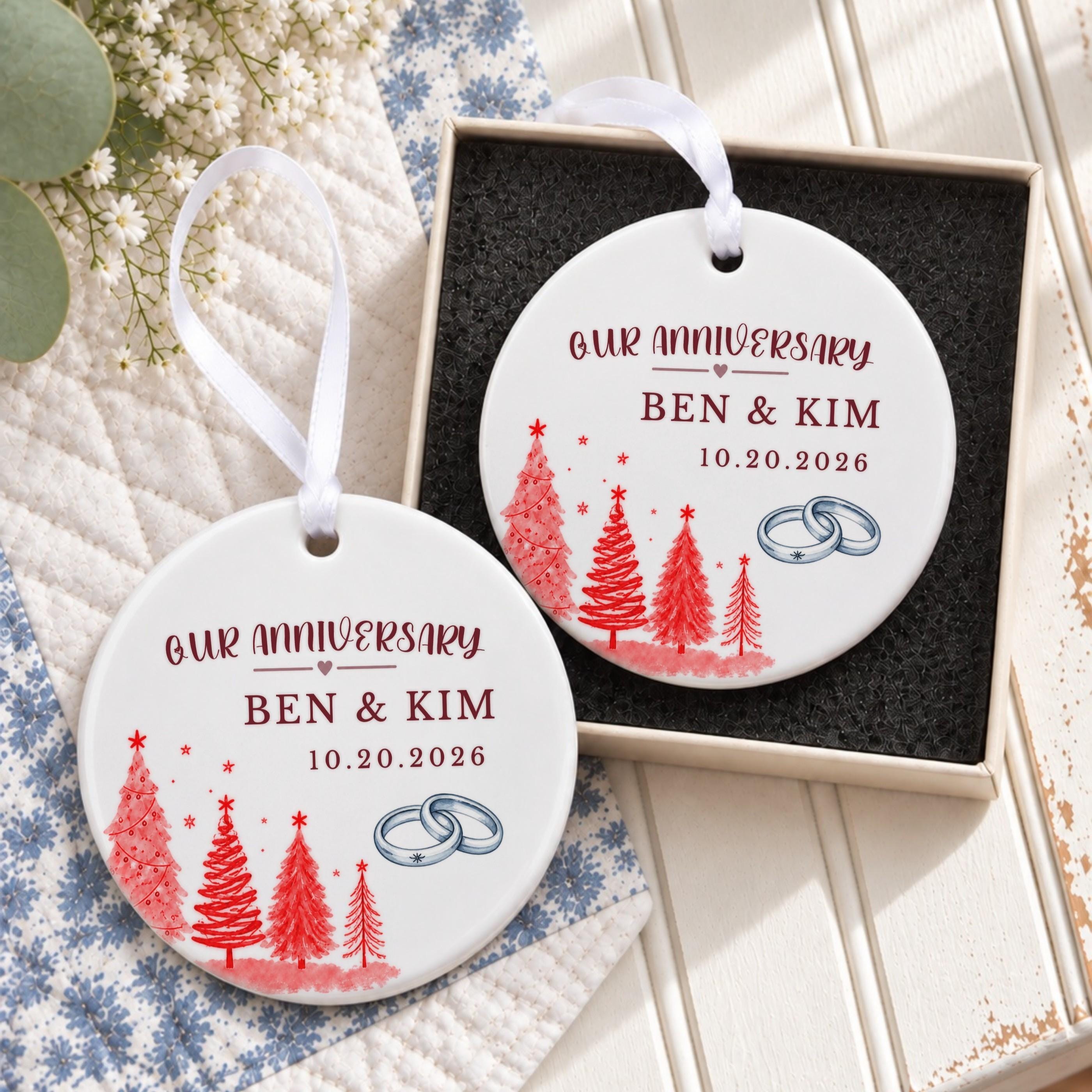 Anniversary Ornament, Personalized Ceramic Couple Keepsake with Names and Date, image 7