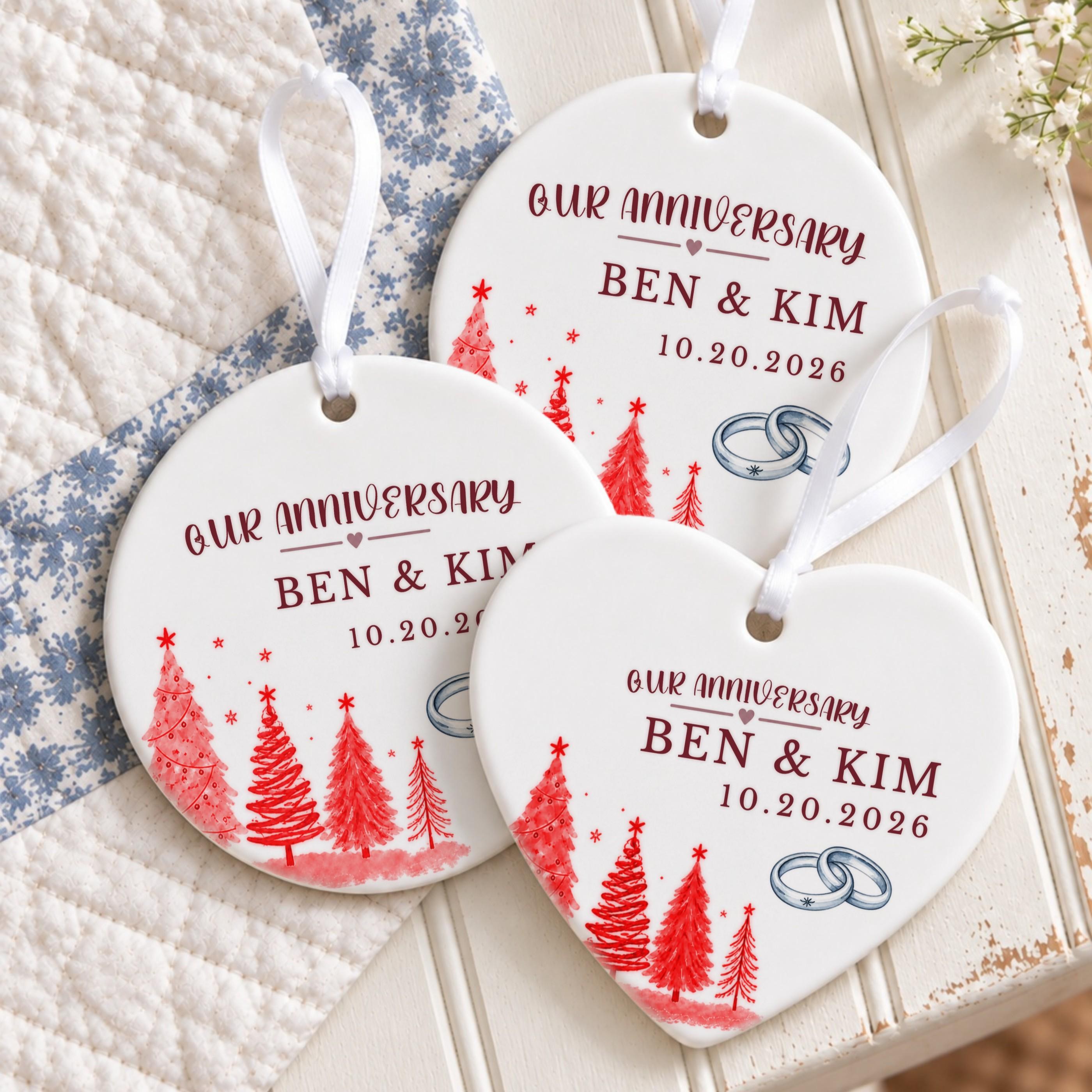 Anniversary Ornament, Personalized Ceramic Couple Keepsake with Names and Date, image 8