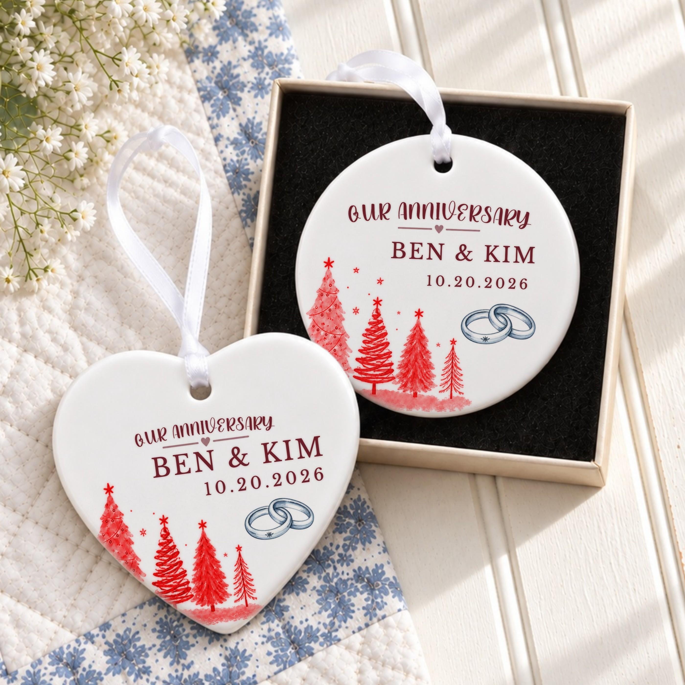 Anniversary Ornament, Personalized Ceramic Couple Keepsake with Names and Date, image 9