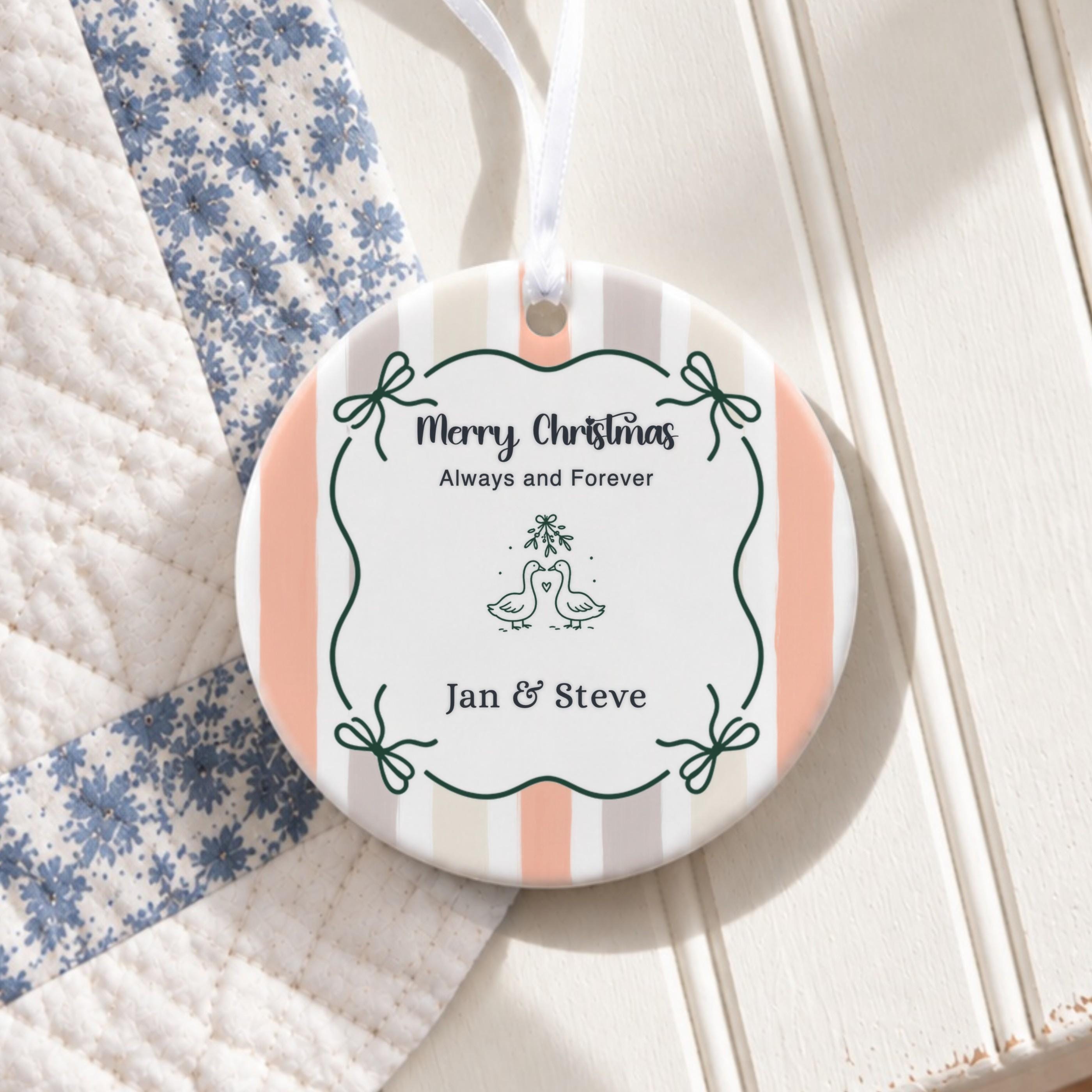 Couples Ornament, Personalized Ceramic Keepsake with Gift Box