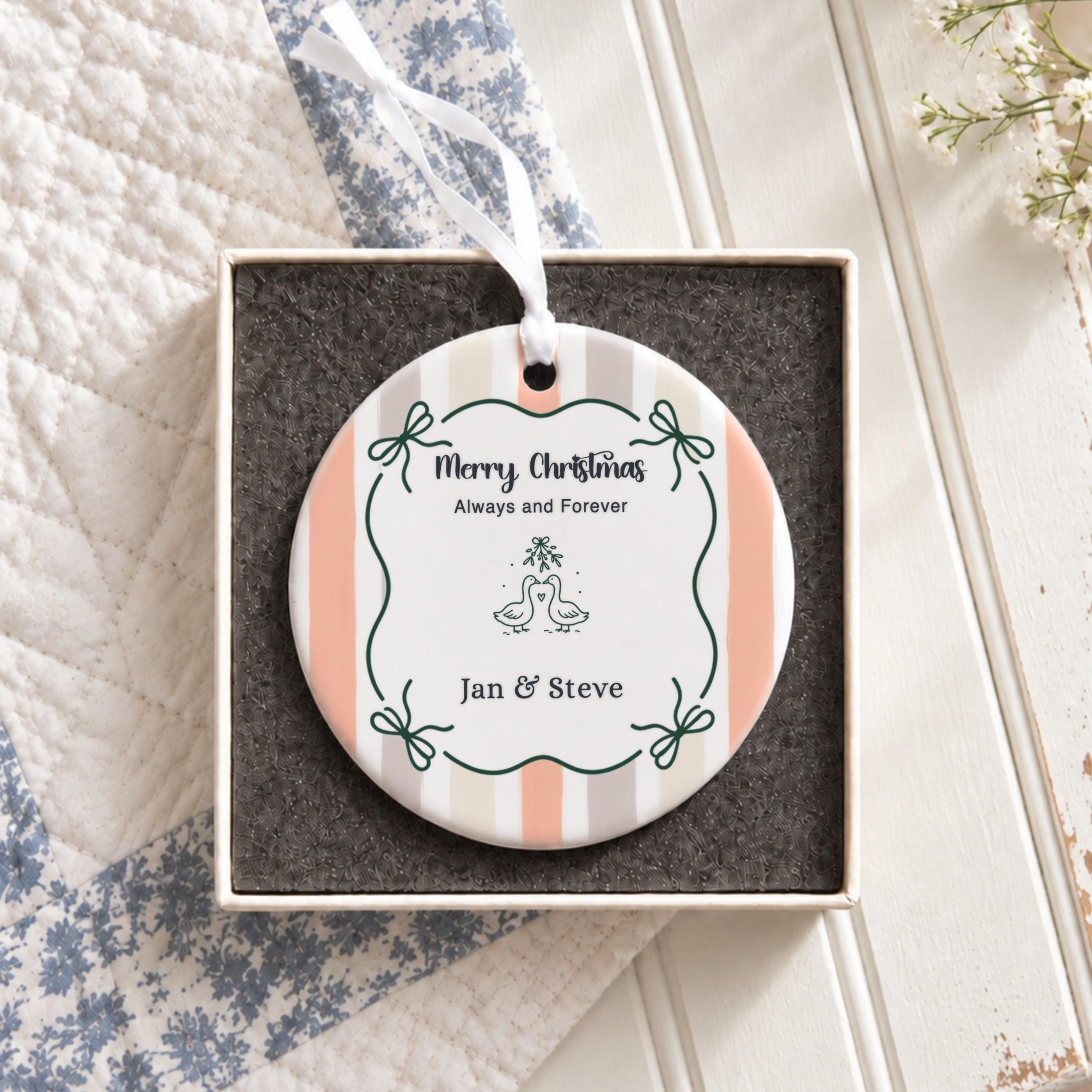 Couples Ornament, Personalized Ceramic Keepsake with Gift Box, image 2
