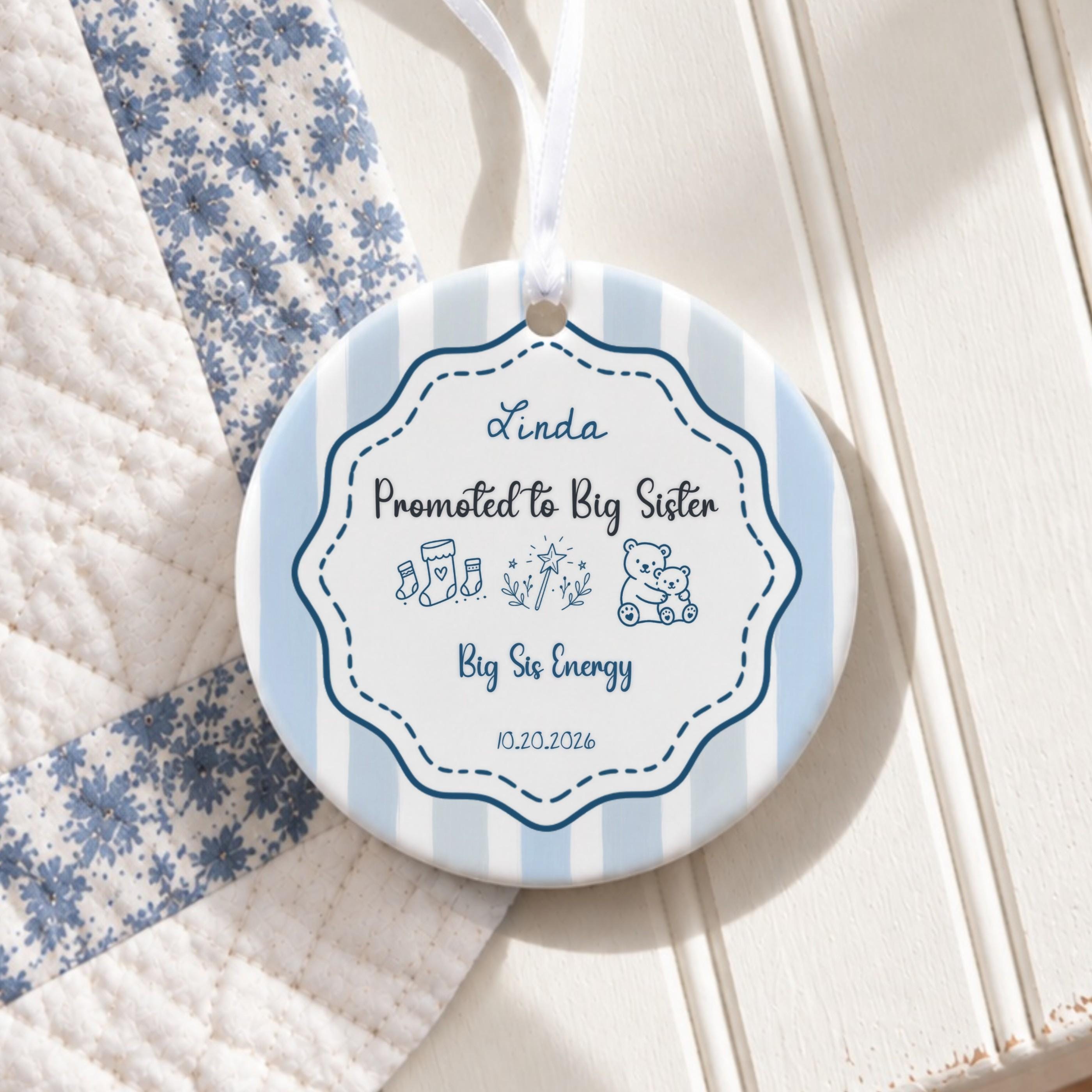 Big Sister Ornament, Personalized Ceramic Keepsake with Custom Name