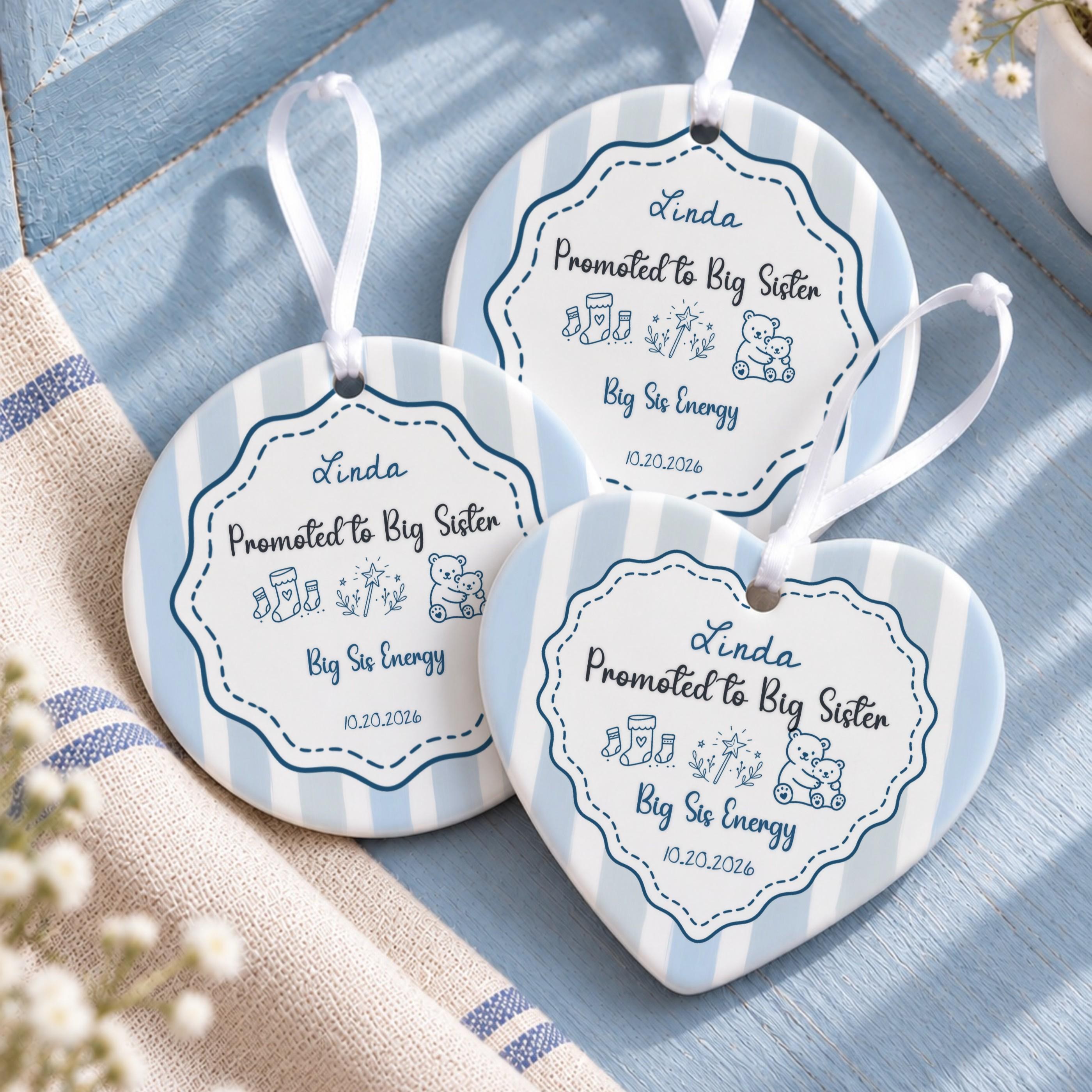 Big Sister Ornament, Personalized Ceramic Keepsake with Custom Name, image 11