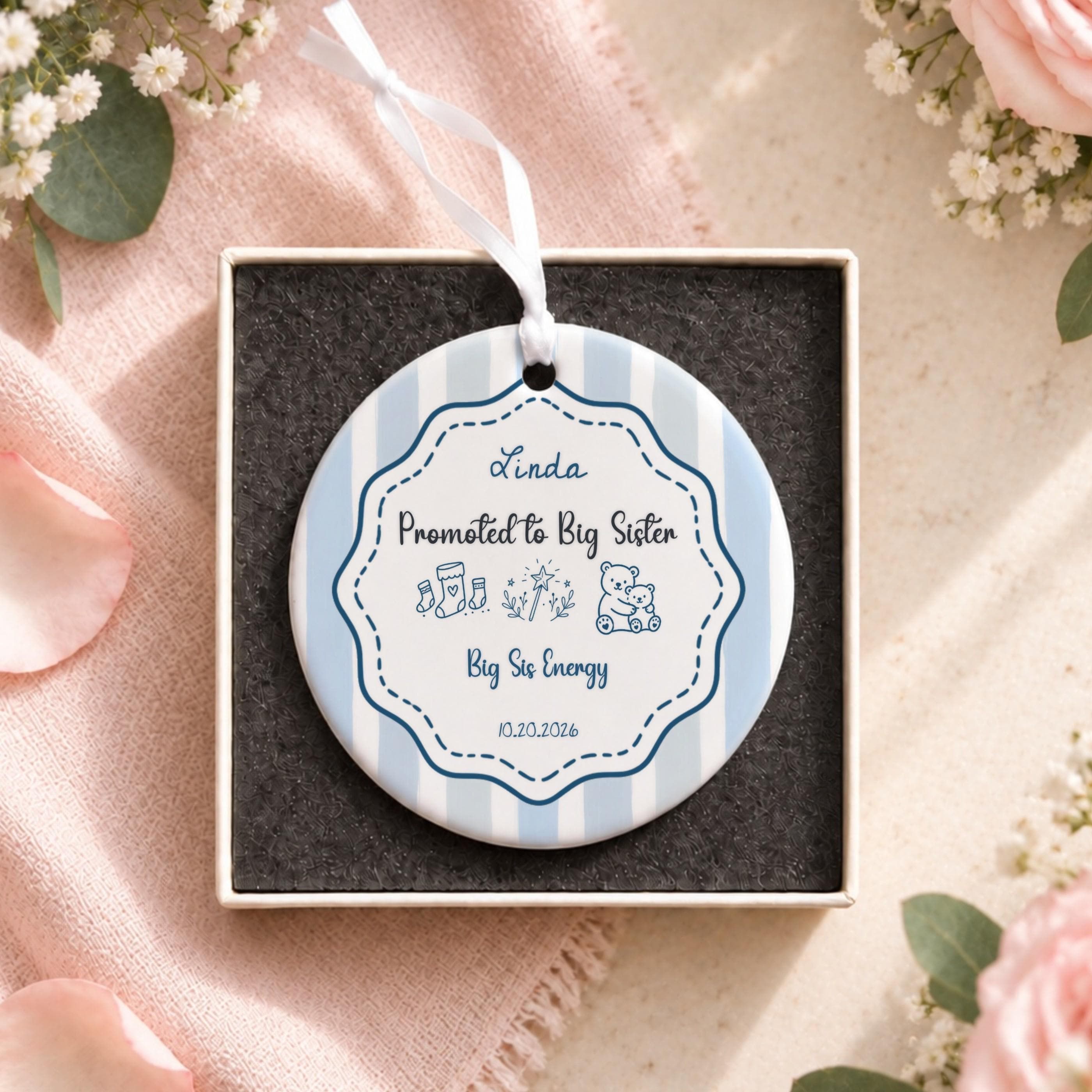 Big Sister Ornament, Personalized Ceramic Keepsake with Custom Name, image 12