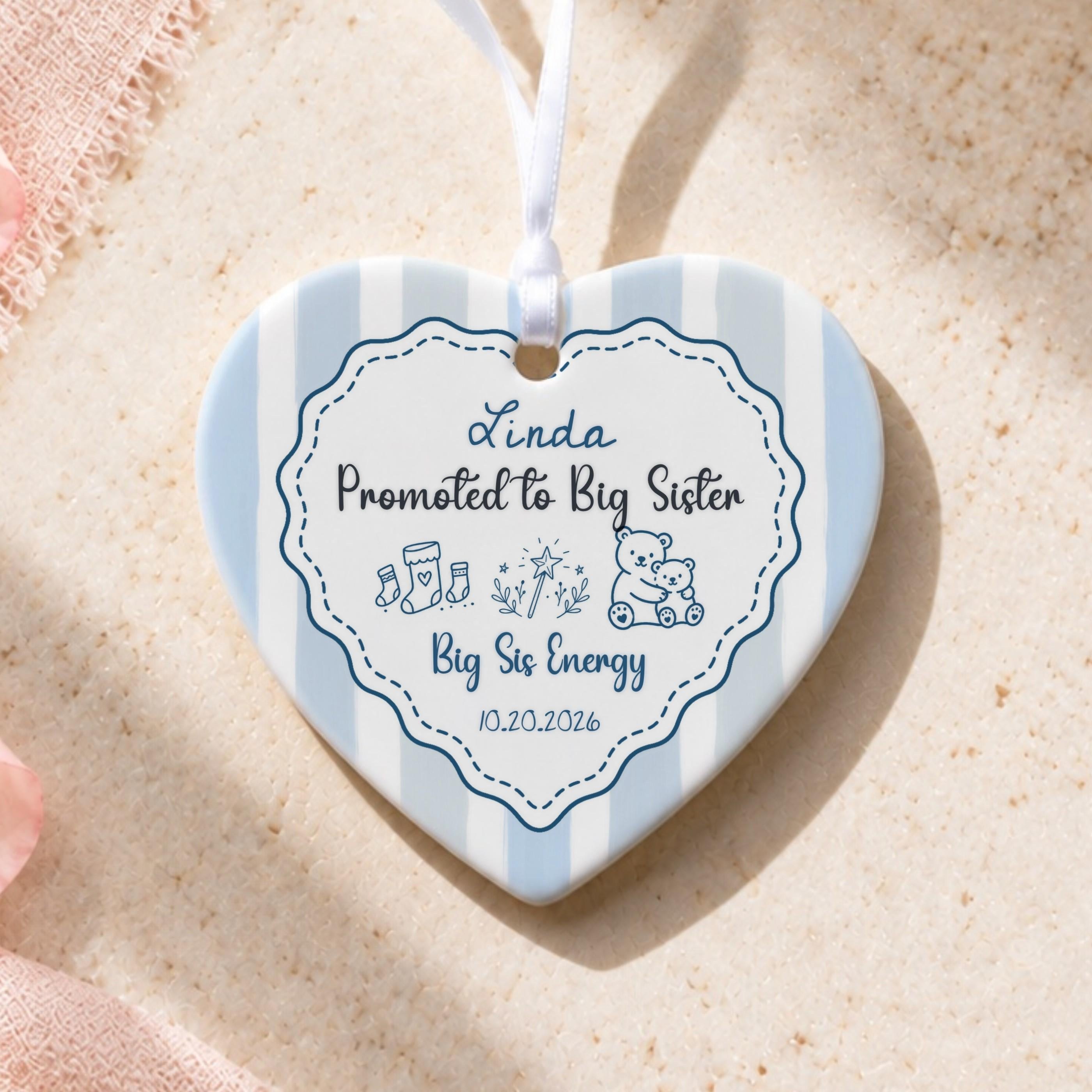 Big Sister Ornament, Personalized Ceramic Keepsake with Custom Name, image 13