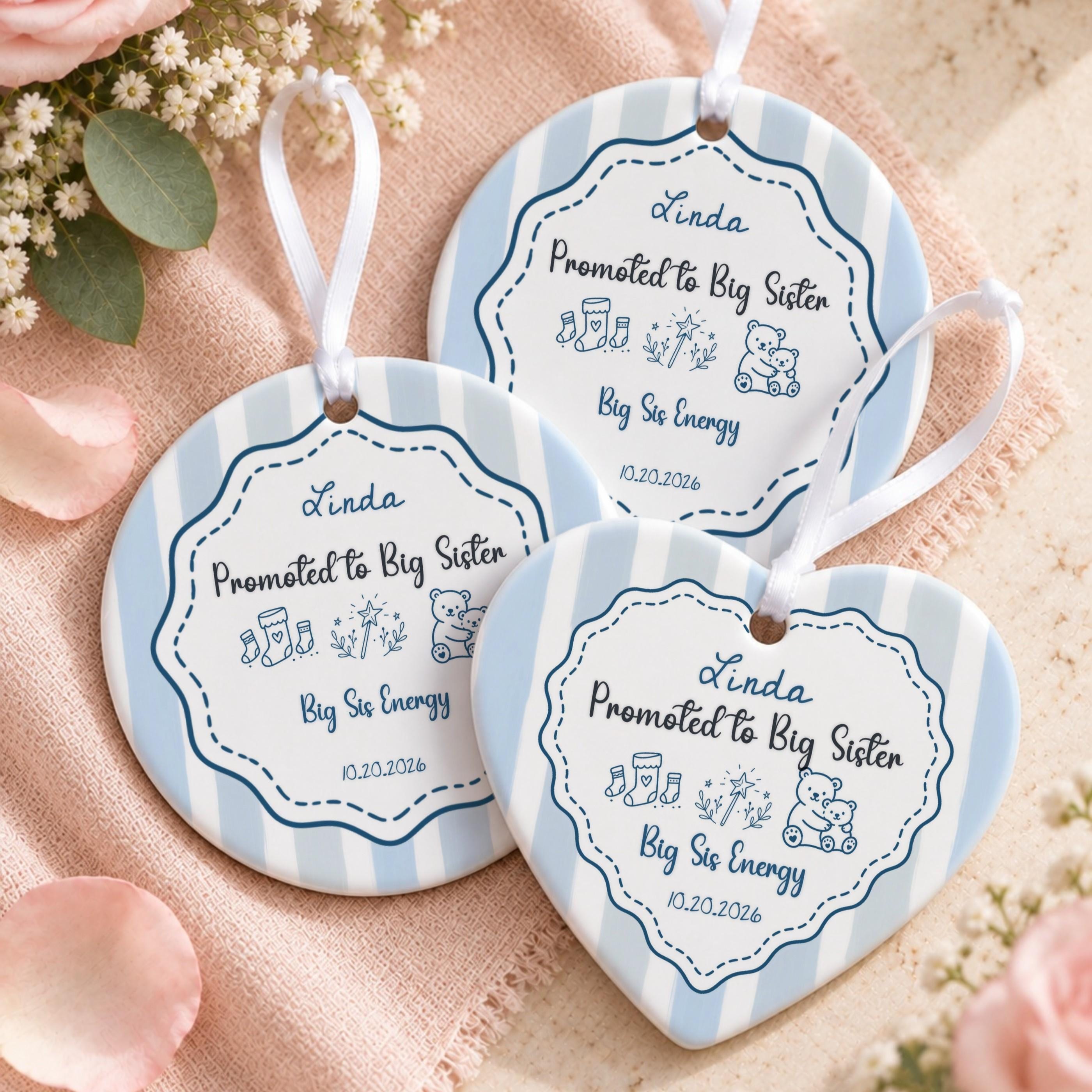 Big Sister Ornament, Personalized Ceramic Keepsake with Custom Name, image 14