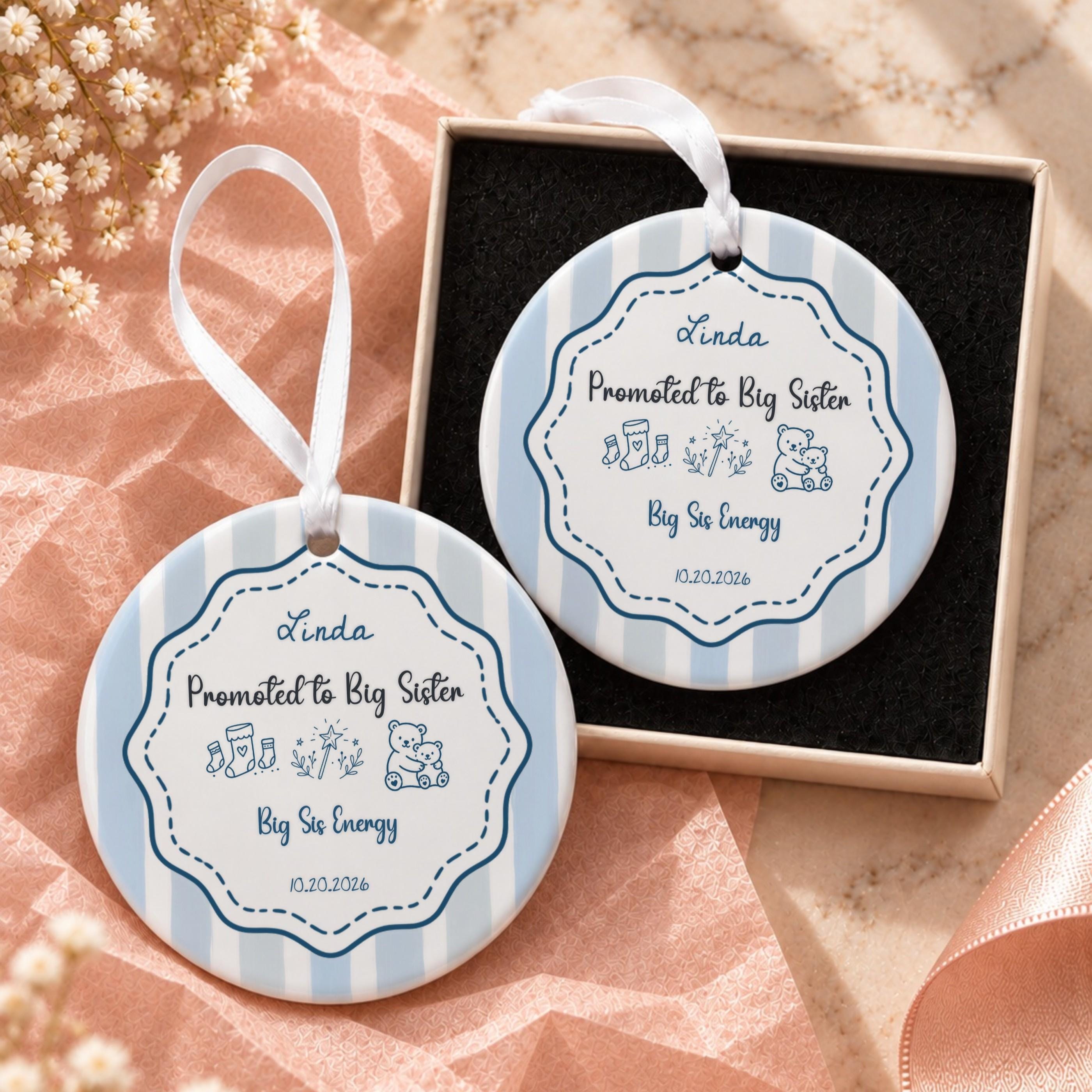 Big Sister Ornament, Personalized Ceramic Keepsake with Custom Name, image 15