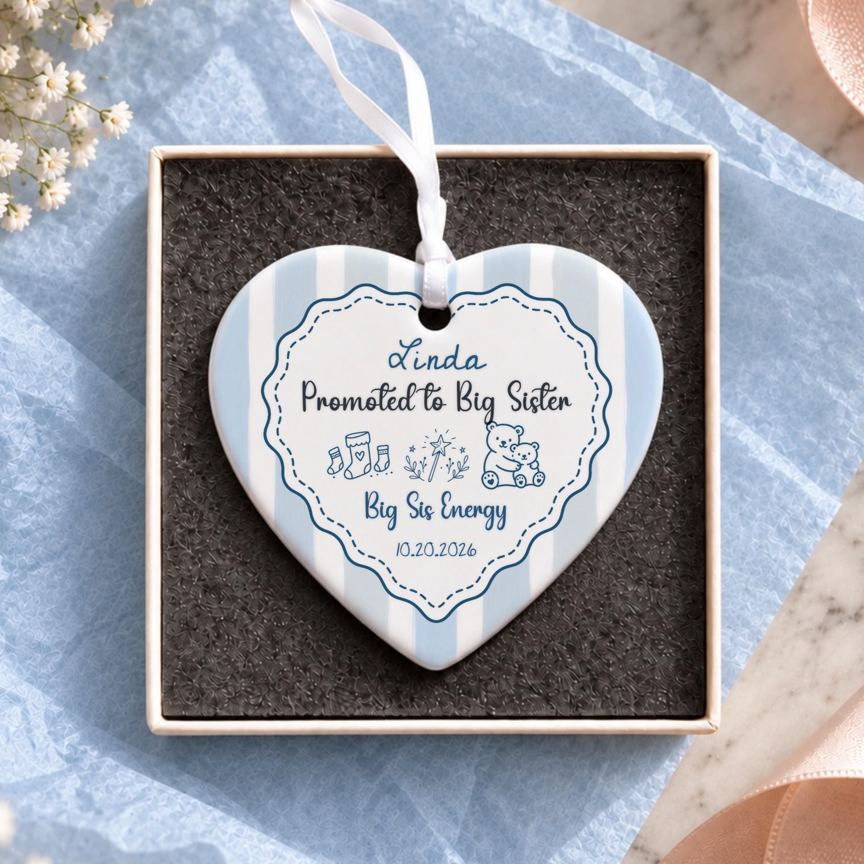 Big Sister Ornament, Personalized Ceramic Keepsake with Custom Name, image 16