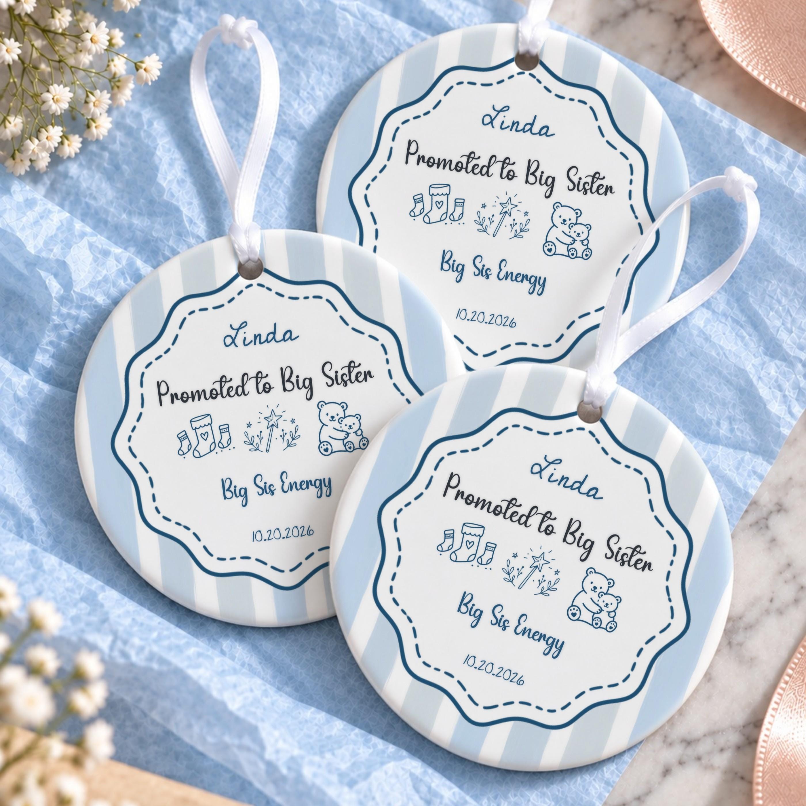 Big Sister Ornament, Personalized Ceramic Keepsake with Custom Name, image 17