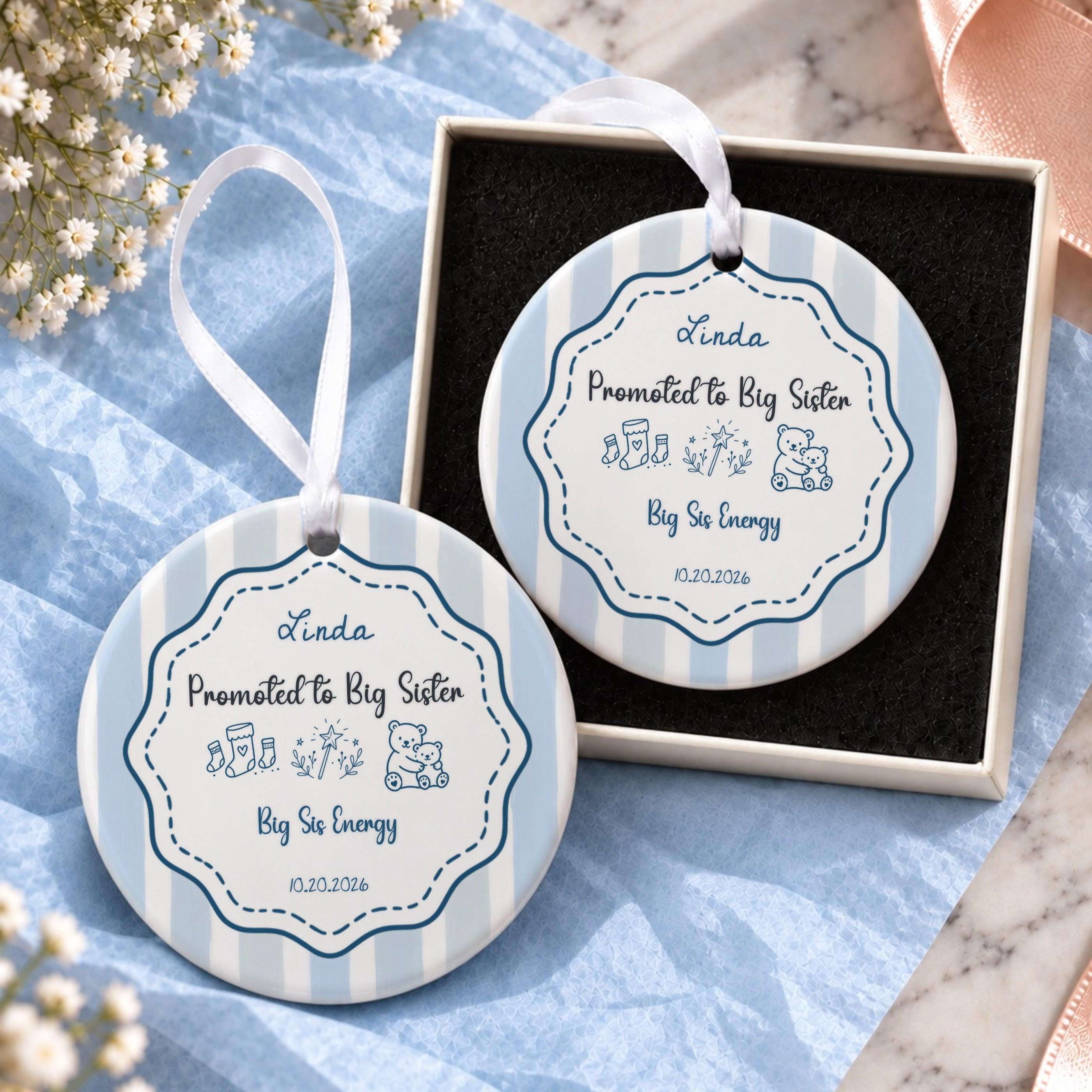 Big Sister Ornament, Personalized Ceramic Keepsake with Custom Name, image 18