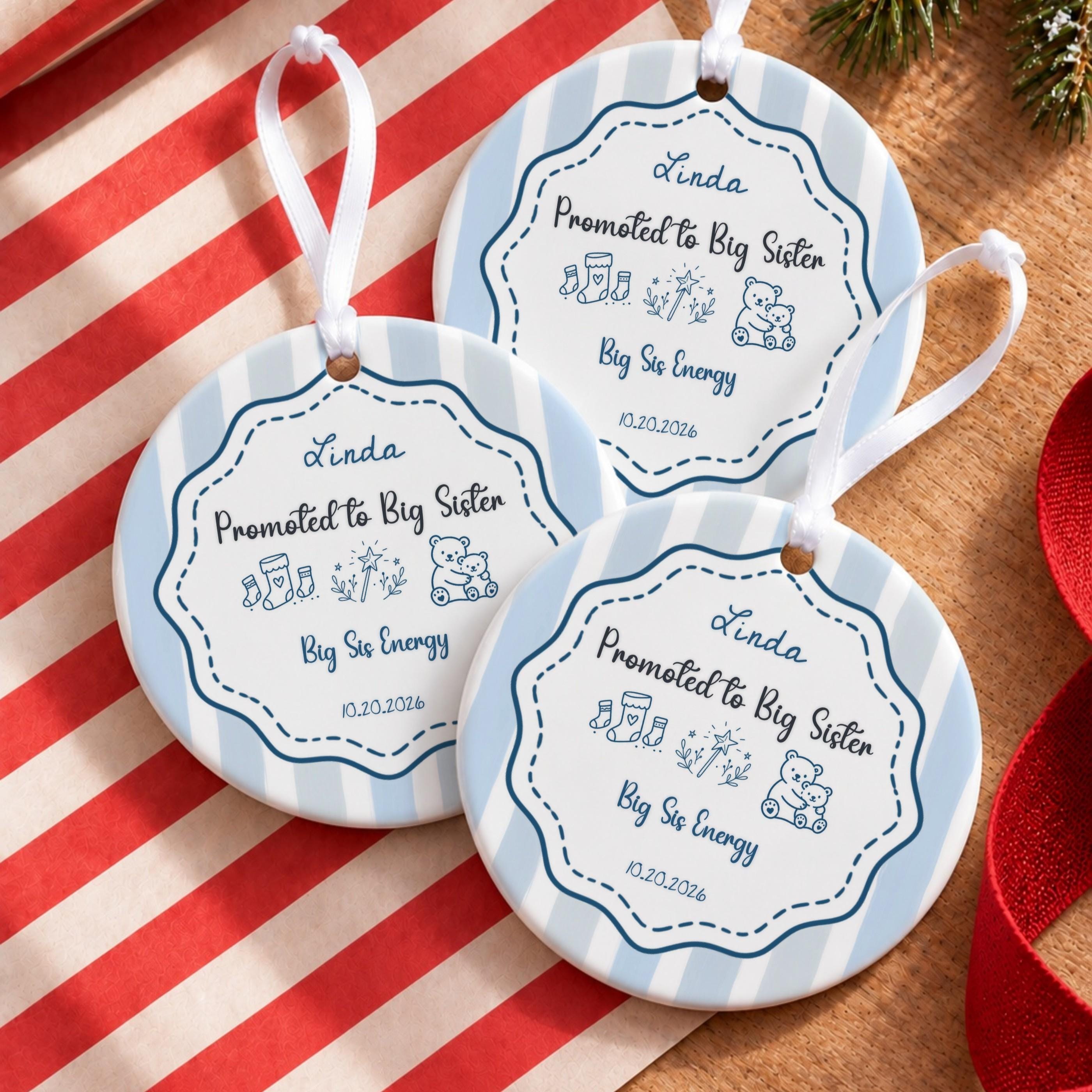 Big Sister Ornament, Personalized Ceramic Keepsake with Custom Name, image 19
