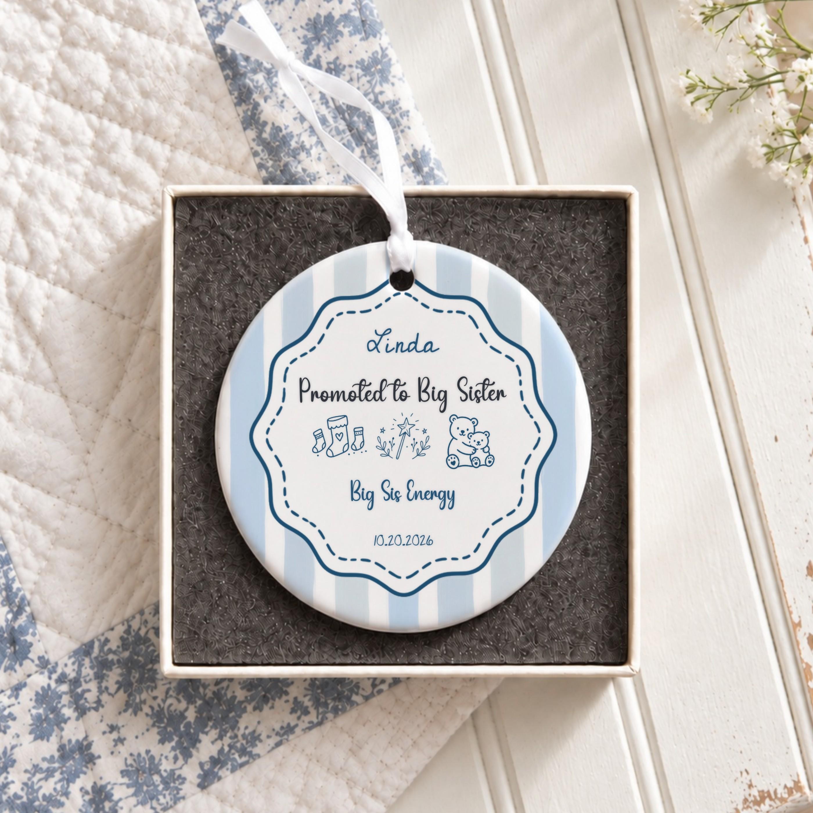 Big Sister Ornament, Personalized Ceramic Keepsake with Custom Name, image 2