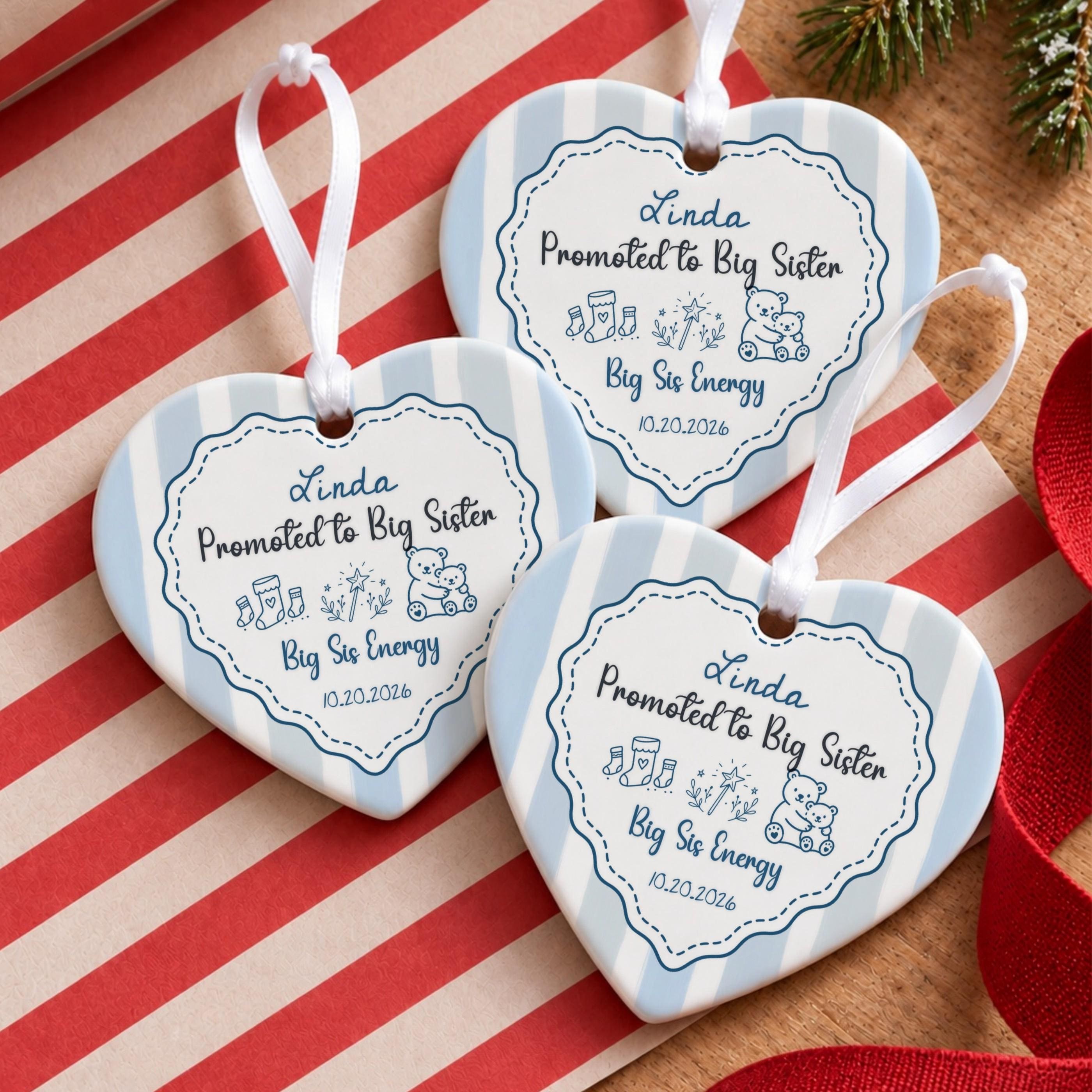 Big Sister Ornament, Personalized Ceramic Keepsake with Custom Name, image 20