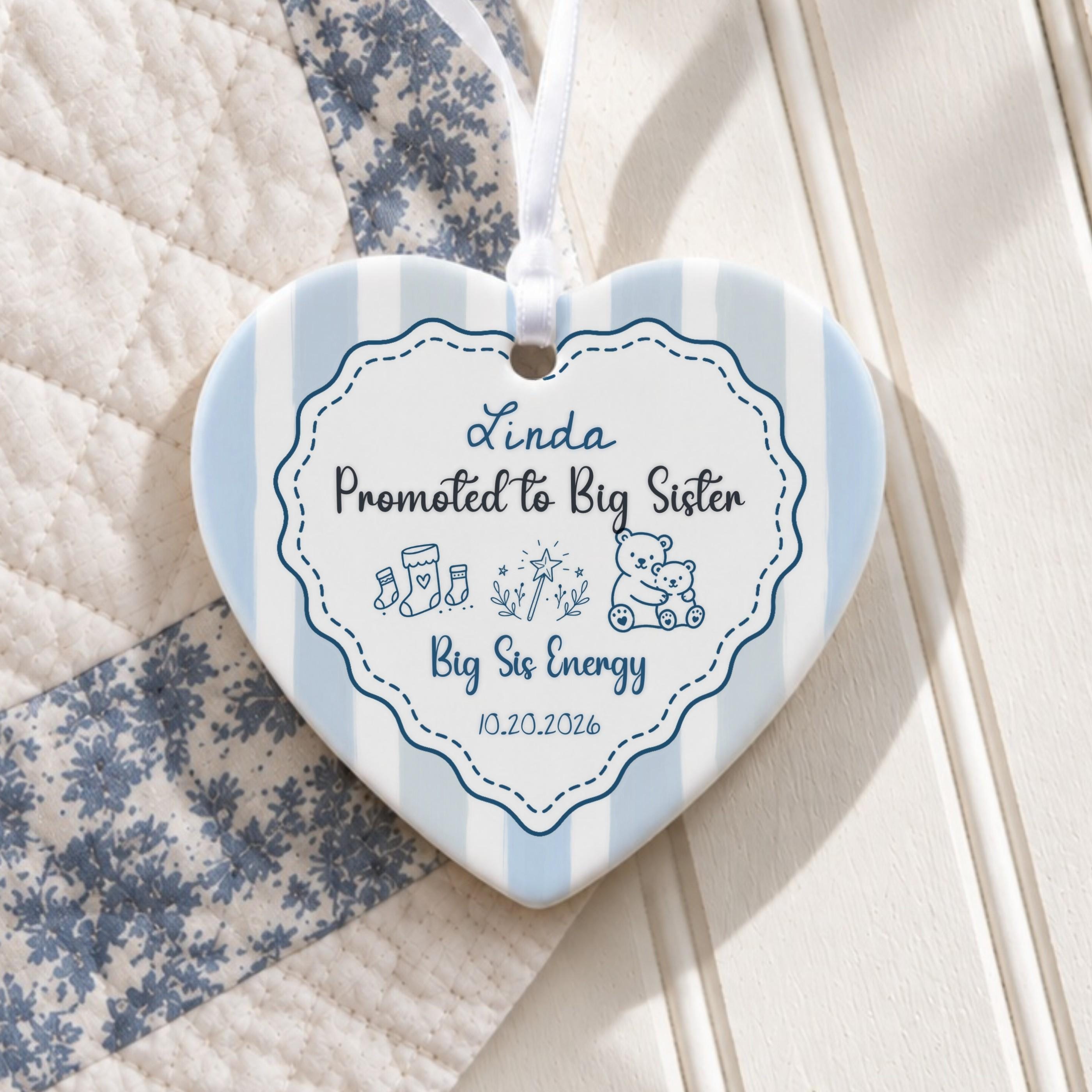 Big Sister Ornament, Personalized Ceramic Keepsake with Custom Name, image 3