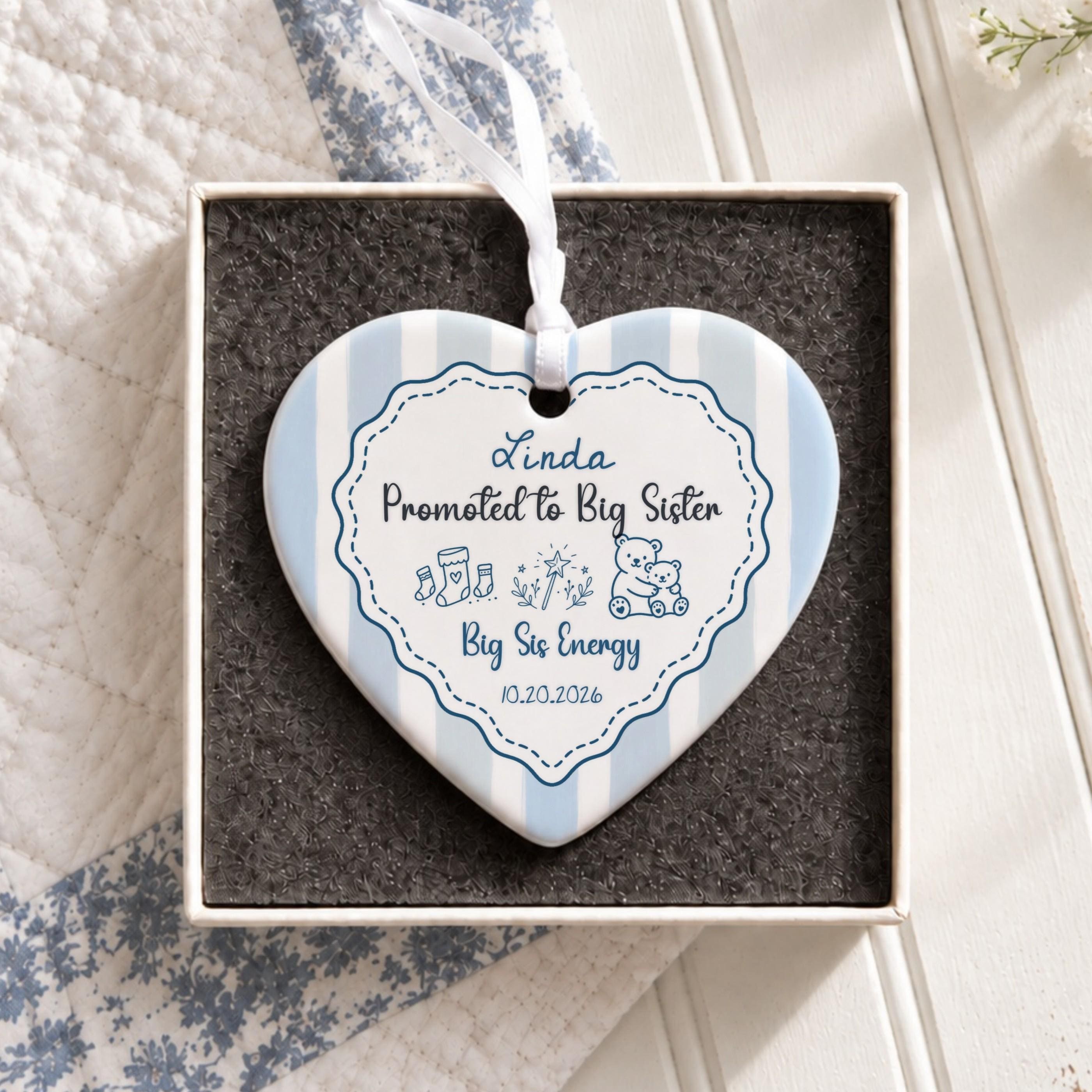Big Sister Ornament, Personalized Ceramic Keepsake with Custom Name, image 4