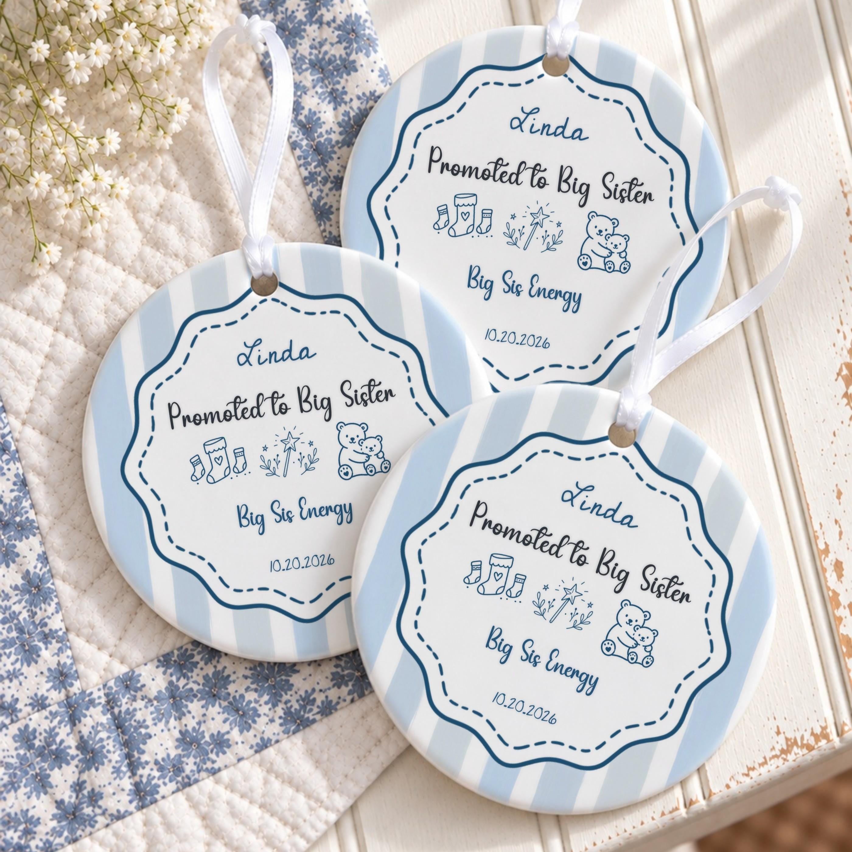 Big Sister Ornament, Personalized Ceramic Keepsake with Custom Name, image 5