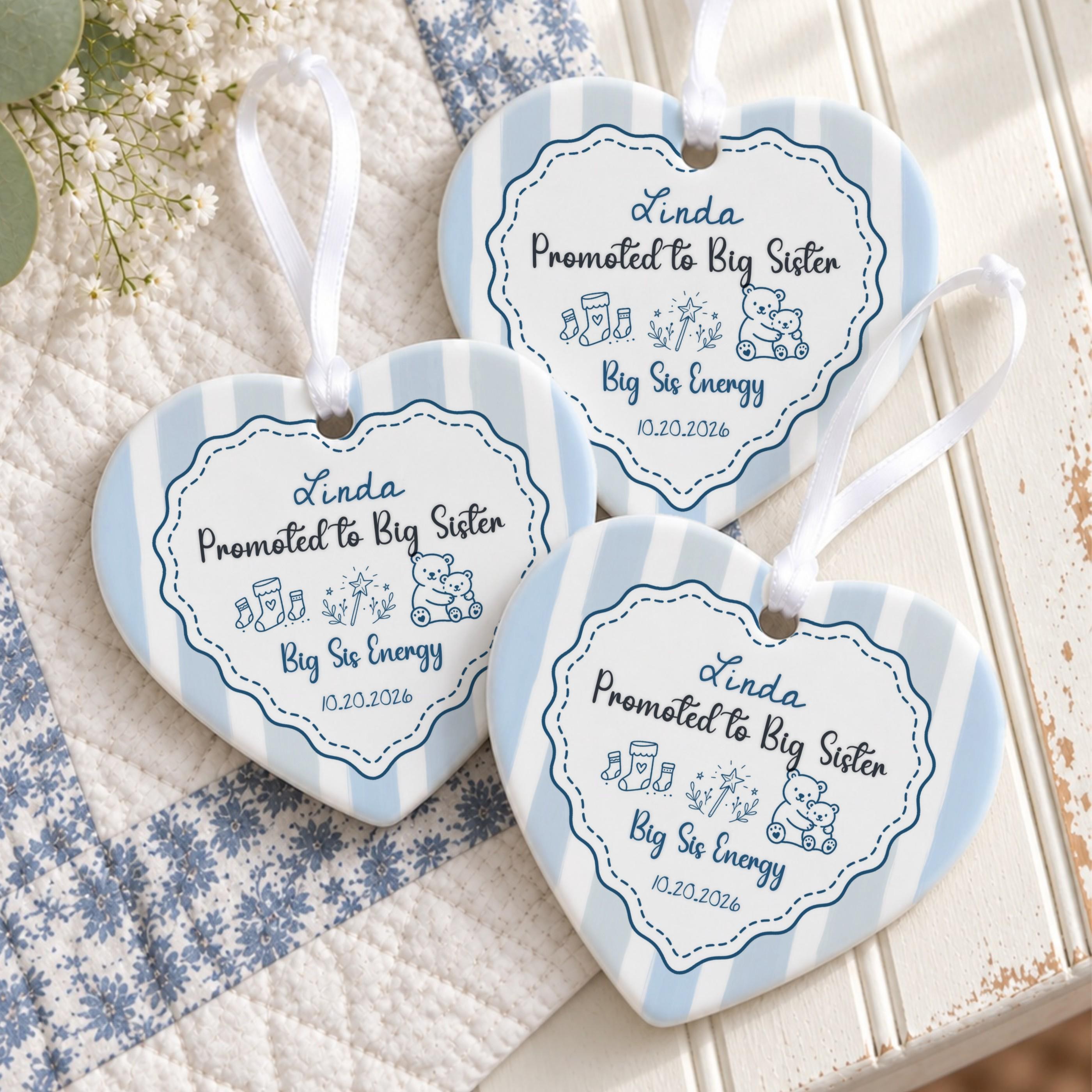 Big Sister Ornament, Personalized Ceramic Keepsake with Custom Name, image 6