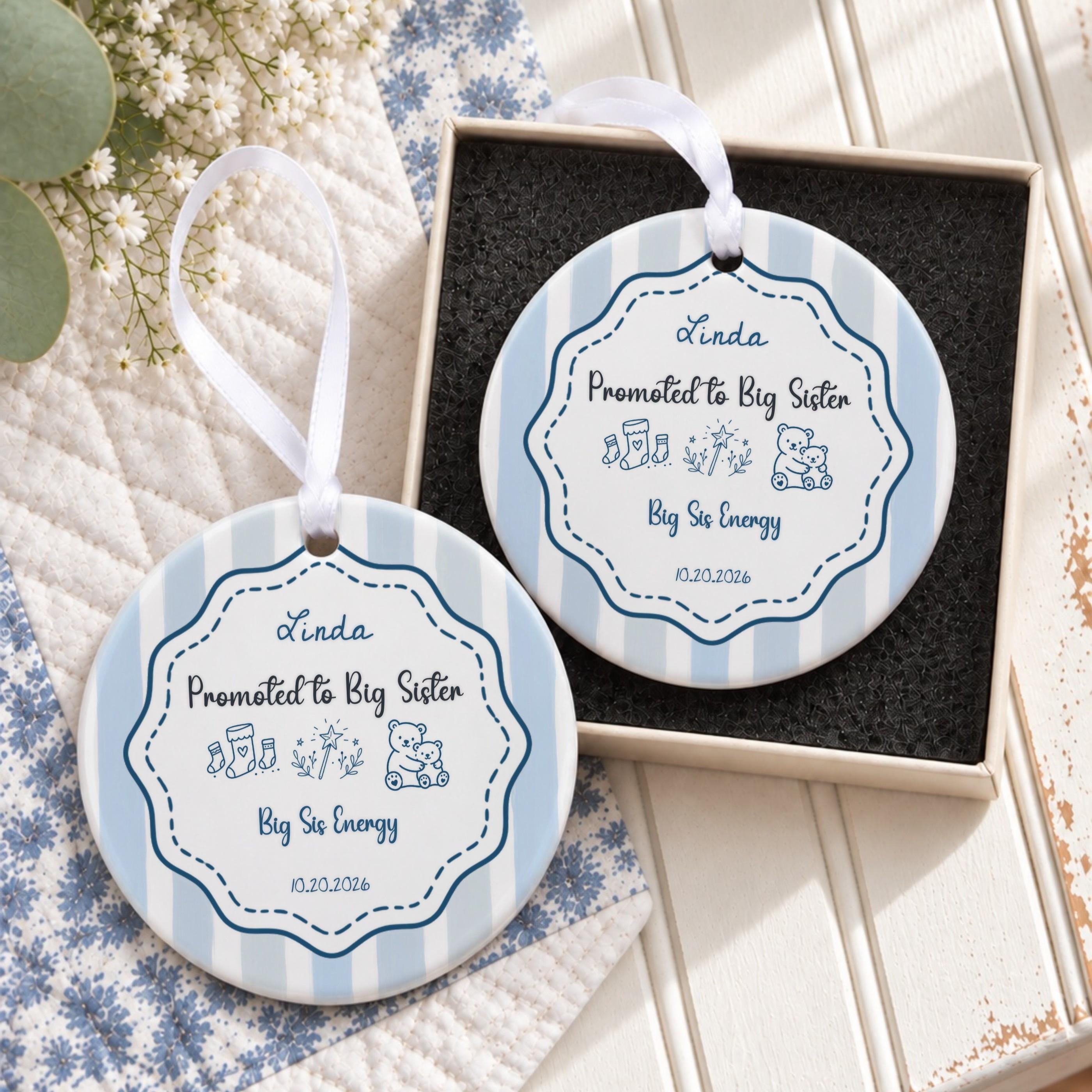 Big Sister Ornament, Personalized Ceramic Keepsake with Custom Name, image 7