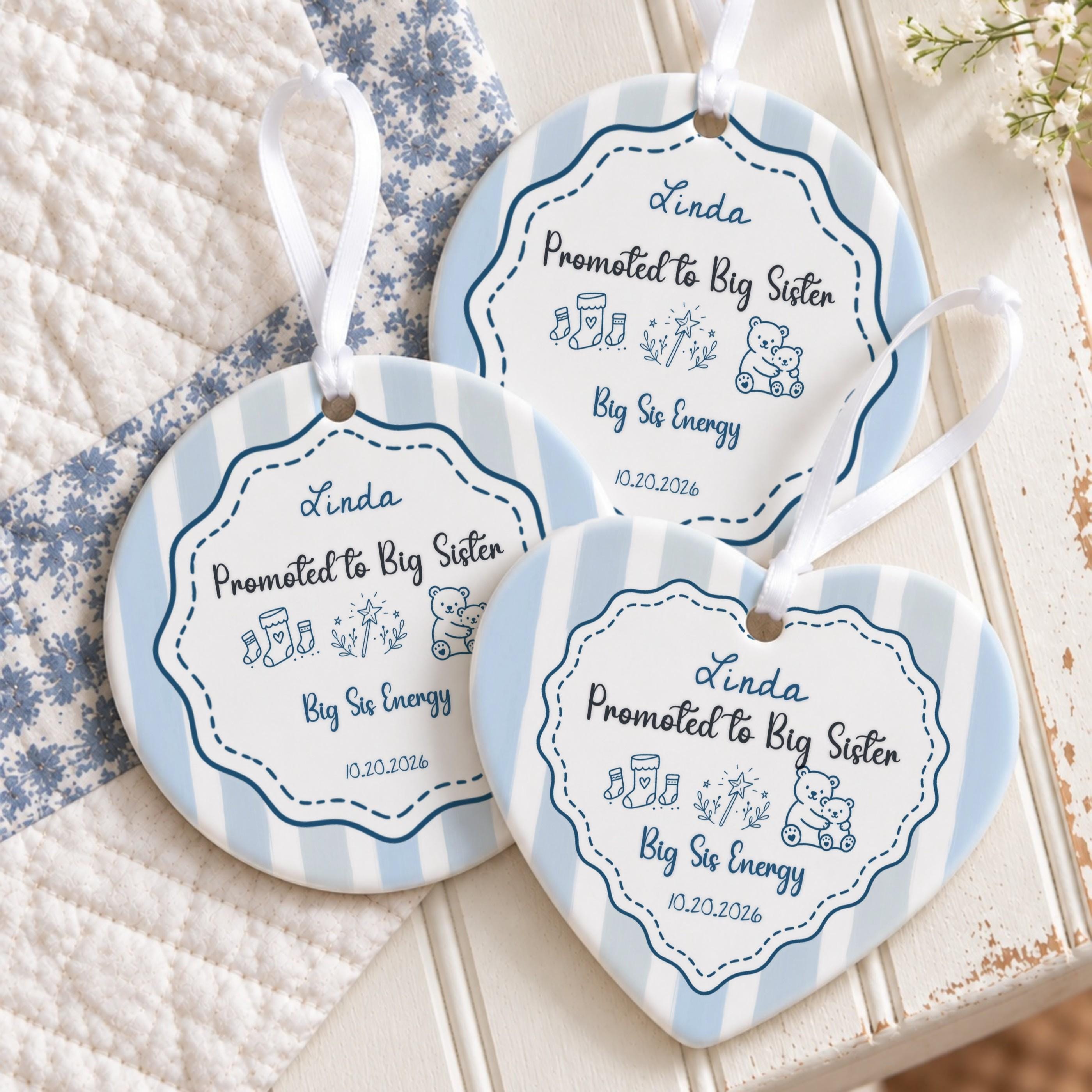 Big Sister Ornament, Personalized Ceramic Keepsake with Custom Name, image 8
