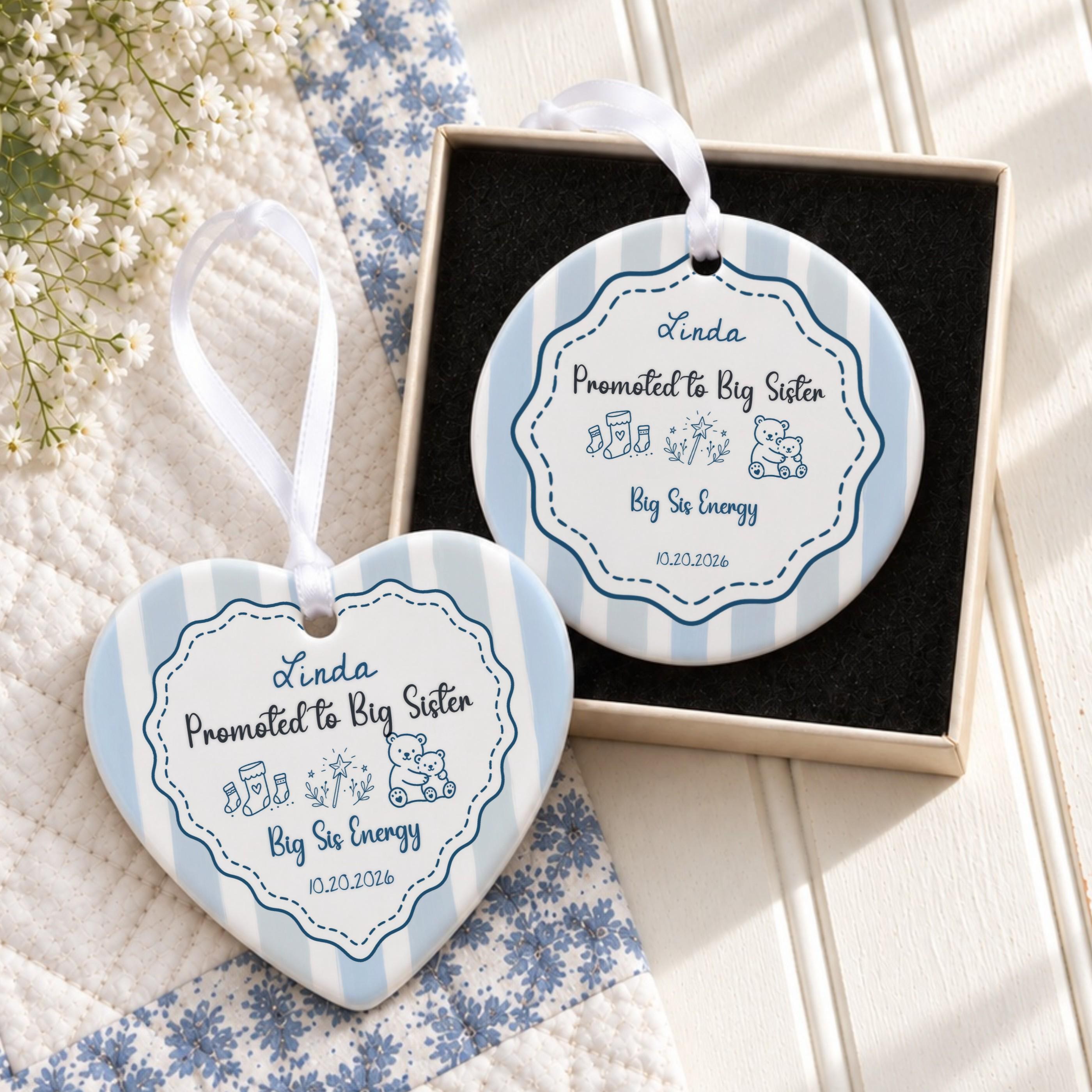 Big Sister Ornament, Personalized Ceramic Keepsake with Custom Name, image 9