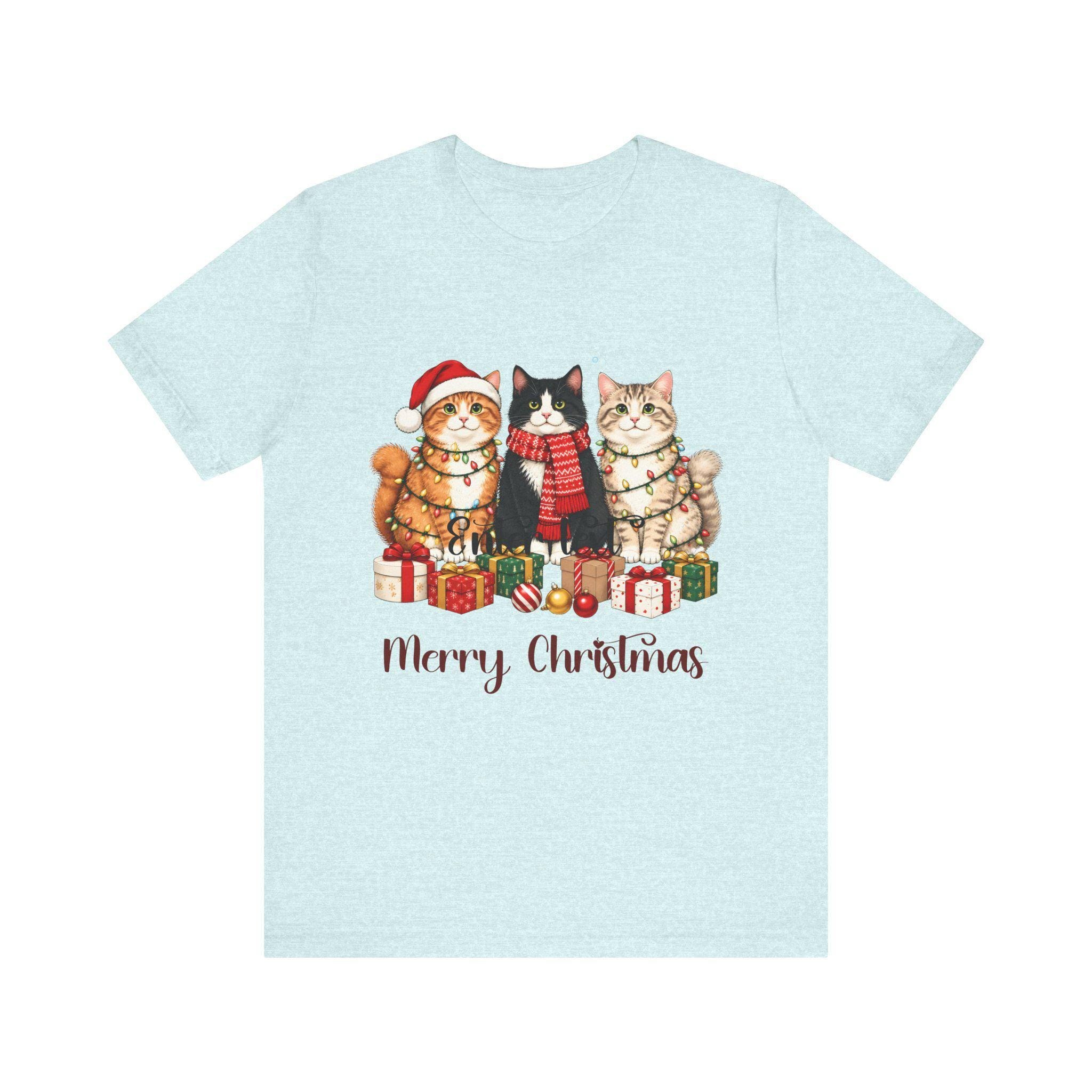 Christmas Cat Tee, 100% Airlume Cotton Three Cats Holiday Shirt, image 10