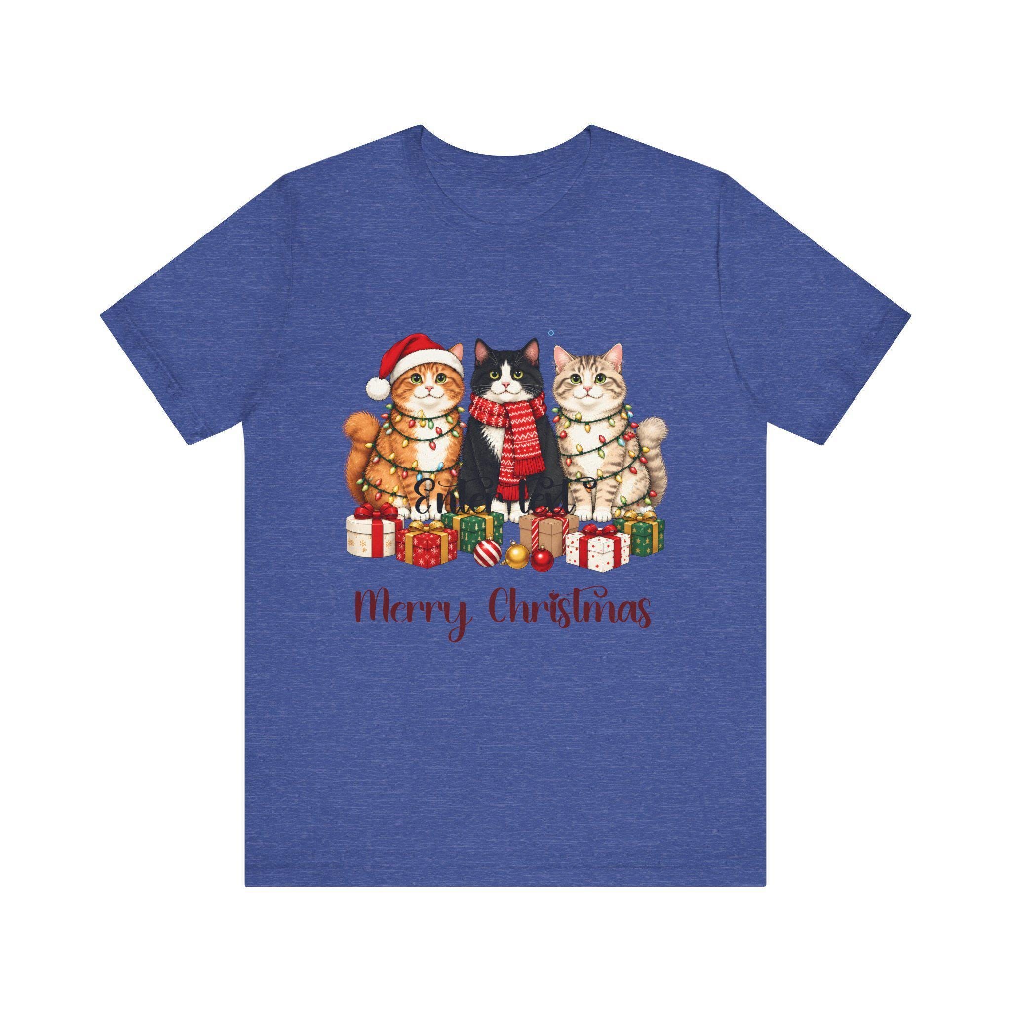 Christmas Cat Tee, 100% Airlume Cotton Three Cats Holiday Shirt, image 11