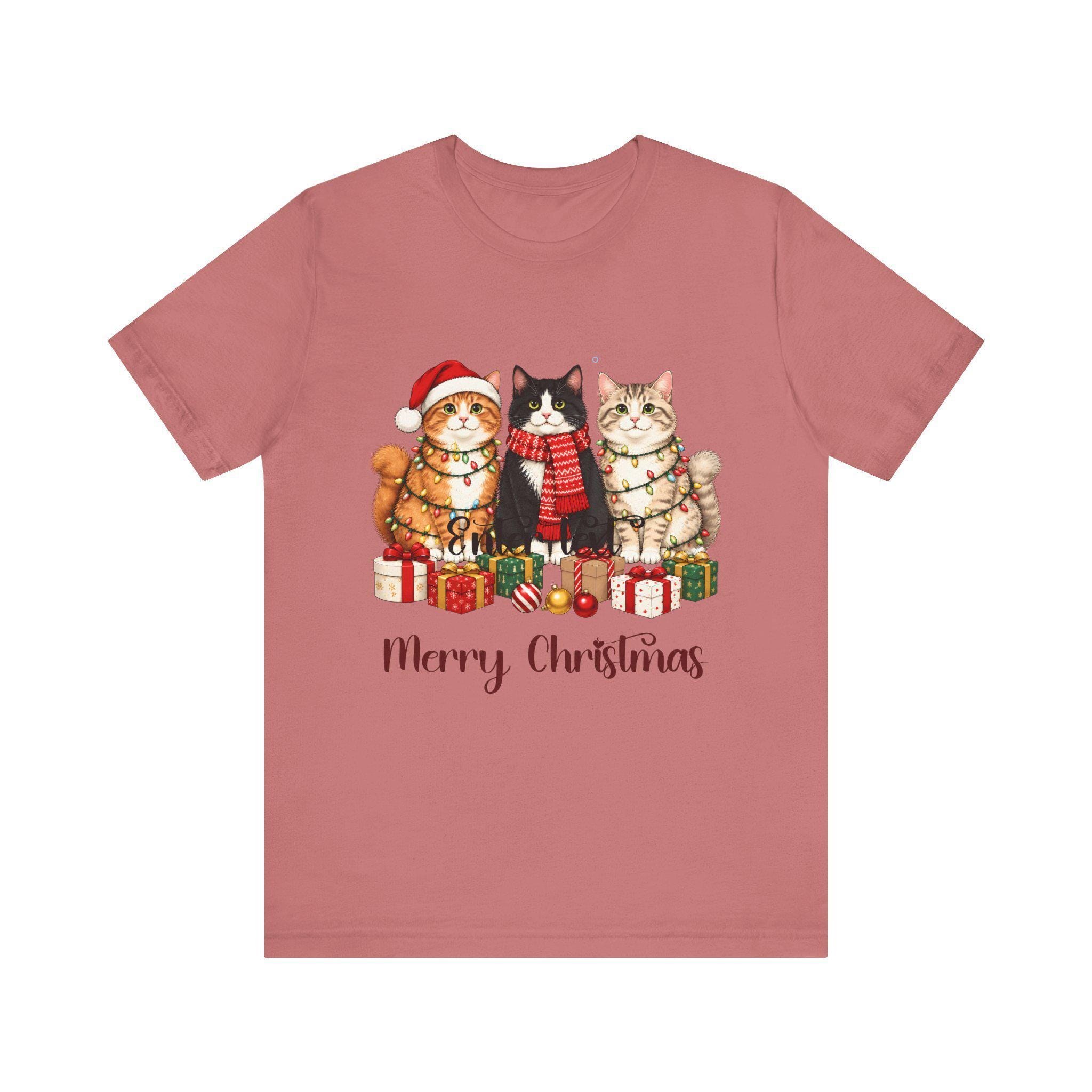 Christmas Cat Tee, 100% Airlume Cotton Three Cats Holiday Shirt, image 7