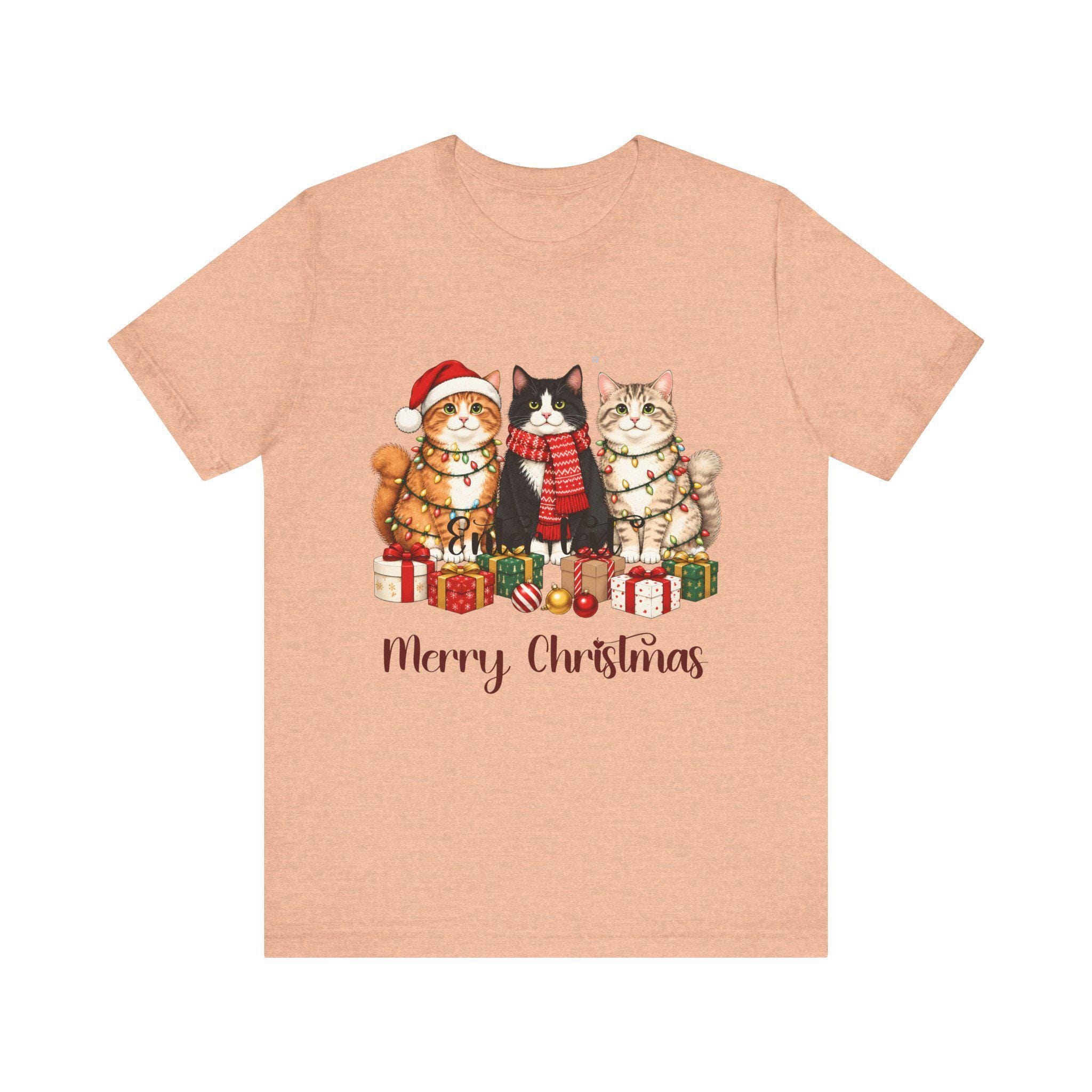 Christmas Cat Tee, 100% Airlume Cotton Three Cats Holiday Shirt, image 9