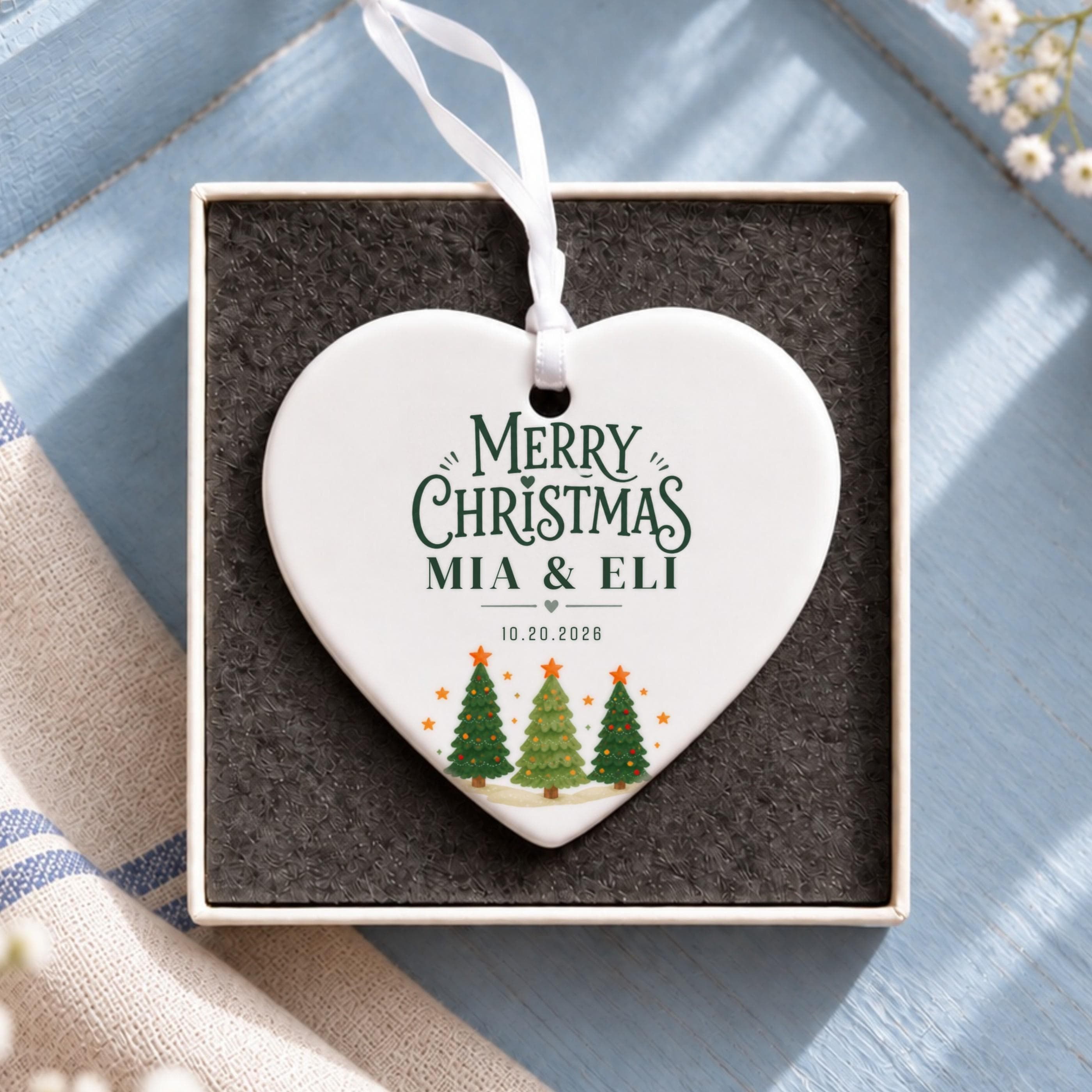 Couples Ornament, Personalized Ceramic Keepsake with Names and Date, image 13