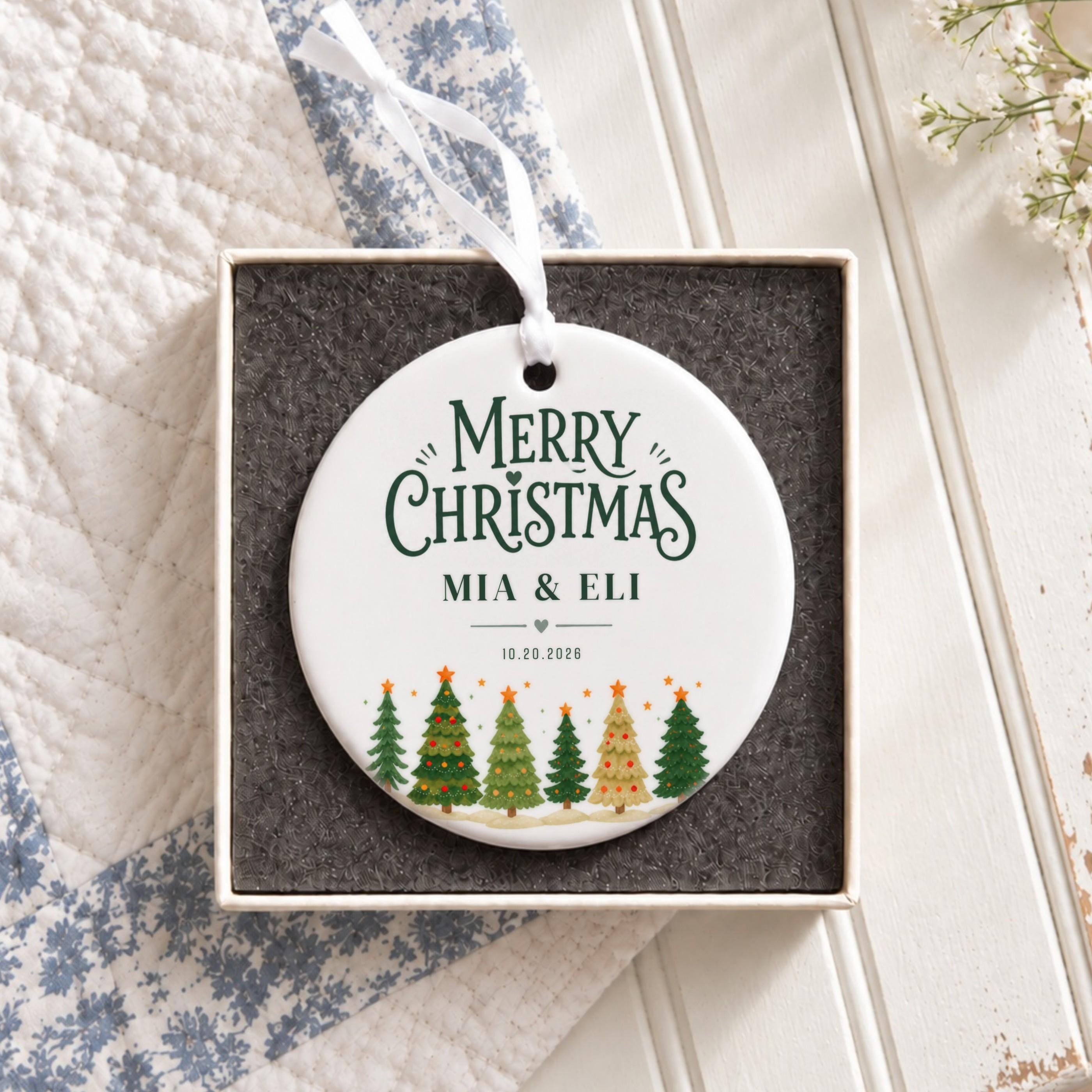 Couples Ornament, Personalized Ceramic Keepsake with Names and Date, image 2