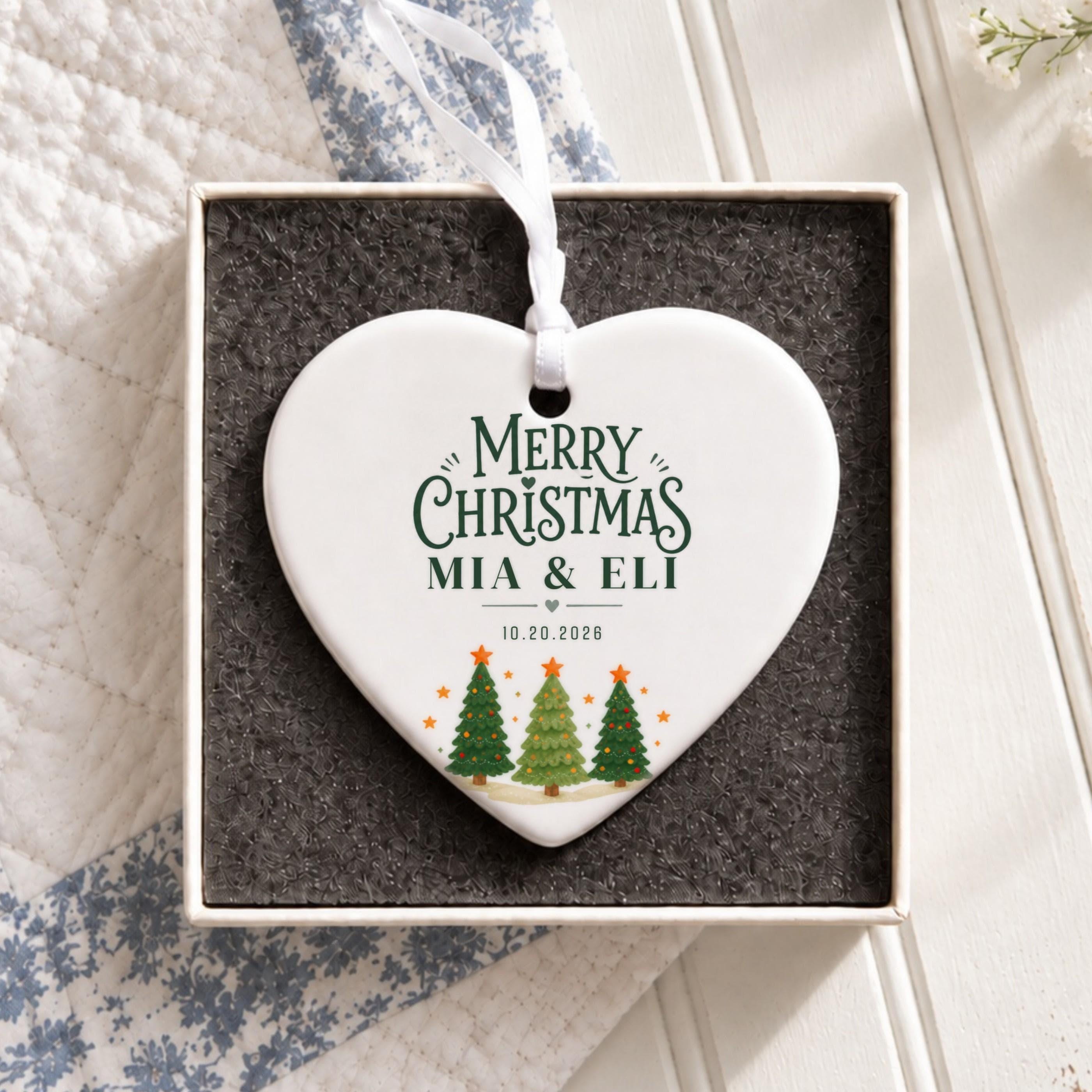 Couples Ornament, Personalized Ceramic Keepsake with Names and Date, image 4