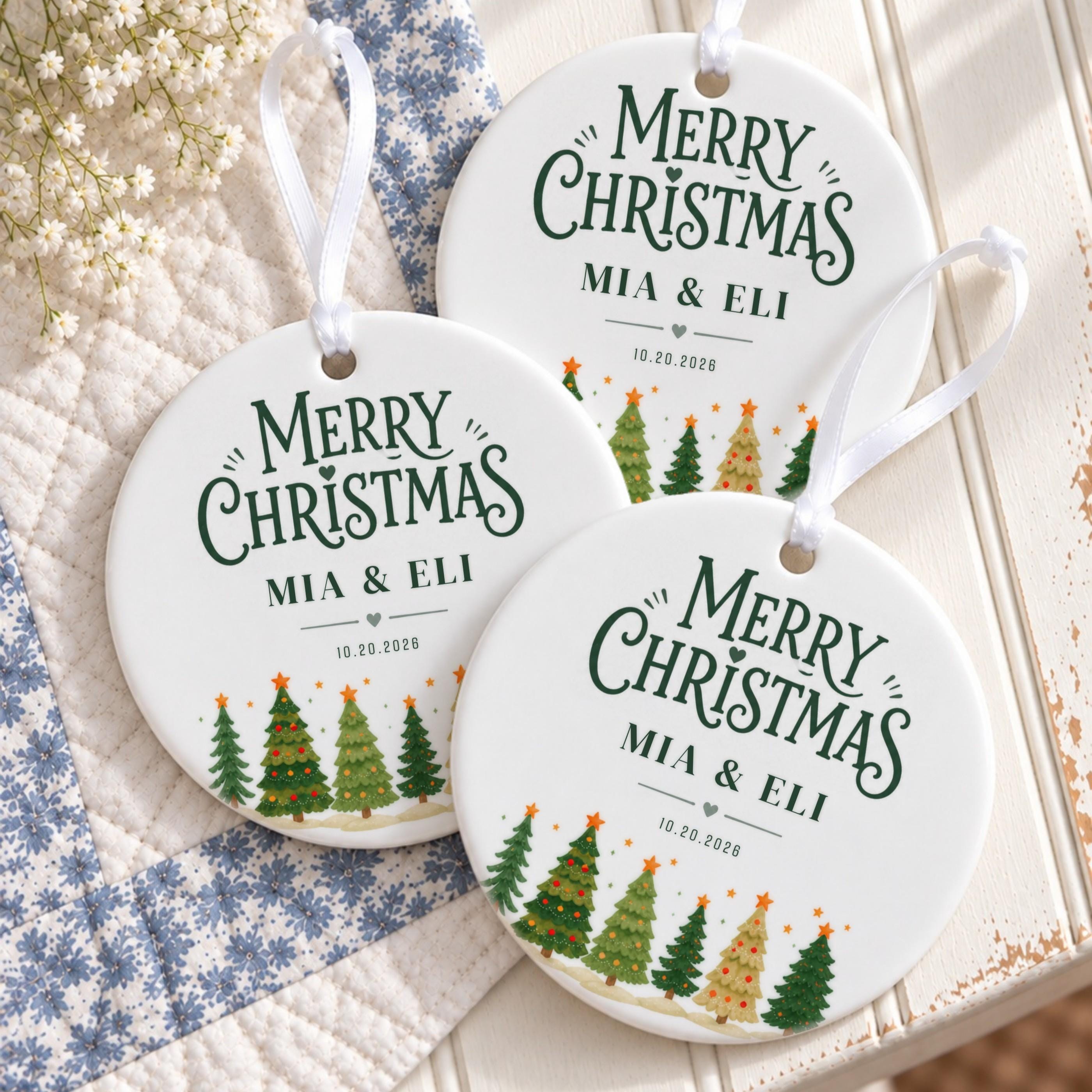 Couples Ornament, Personalized Ceramic Keepsake with Names and Date, image 5
