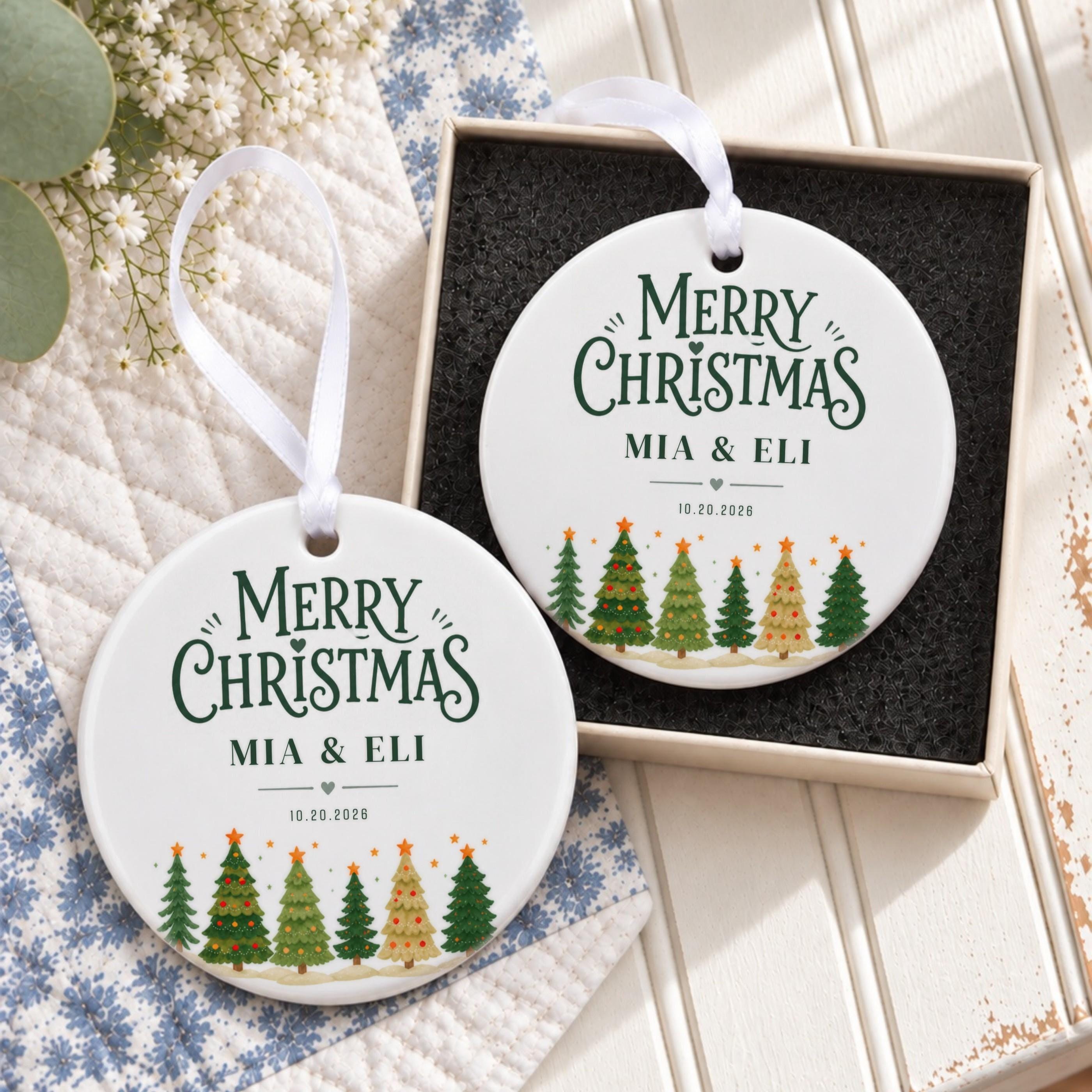 Couples Ornament, Personalized Ceramic Keepsake with Names and Date, image 7