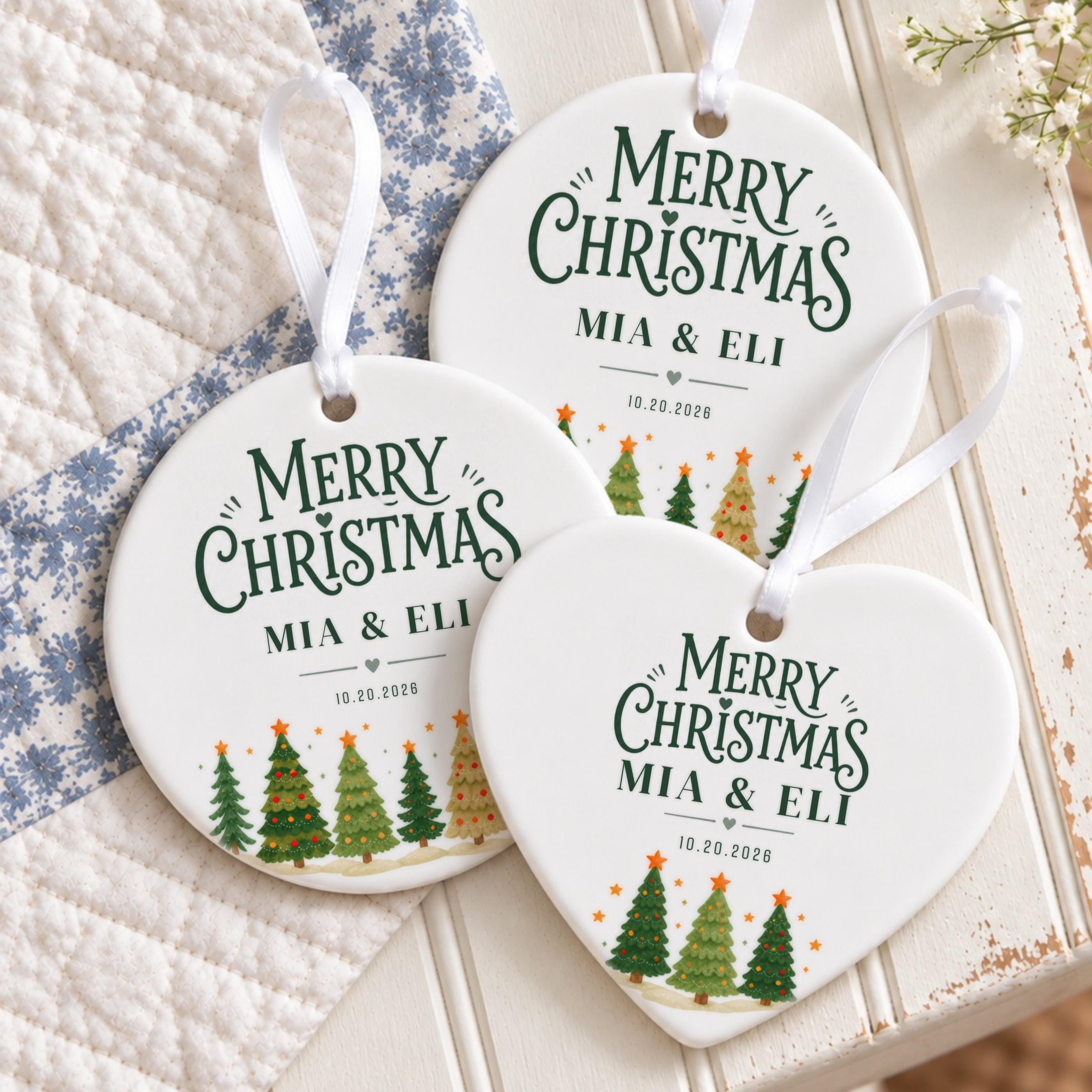 Couples Ornament, Personalized Ceramic Keepsake with Names and Date, image 8