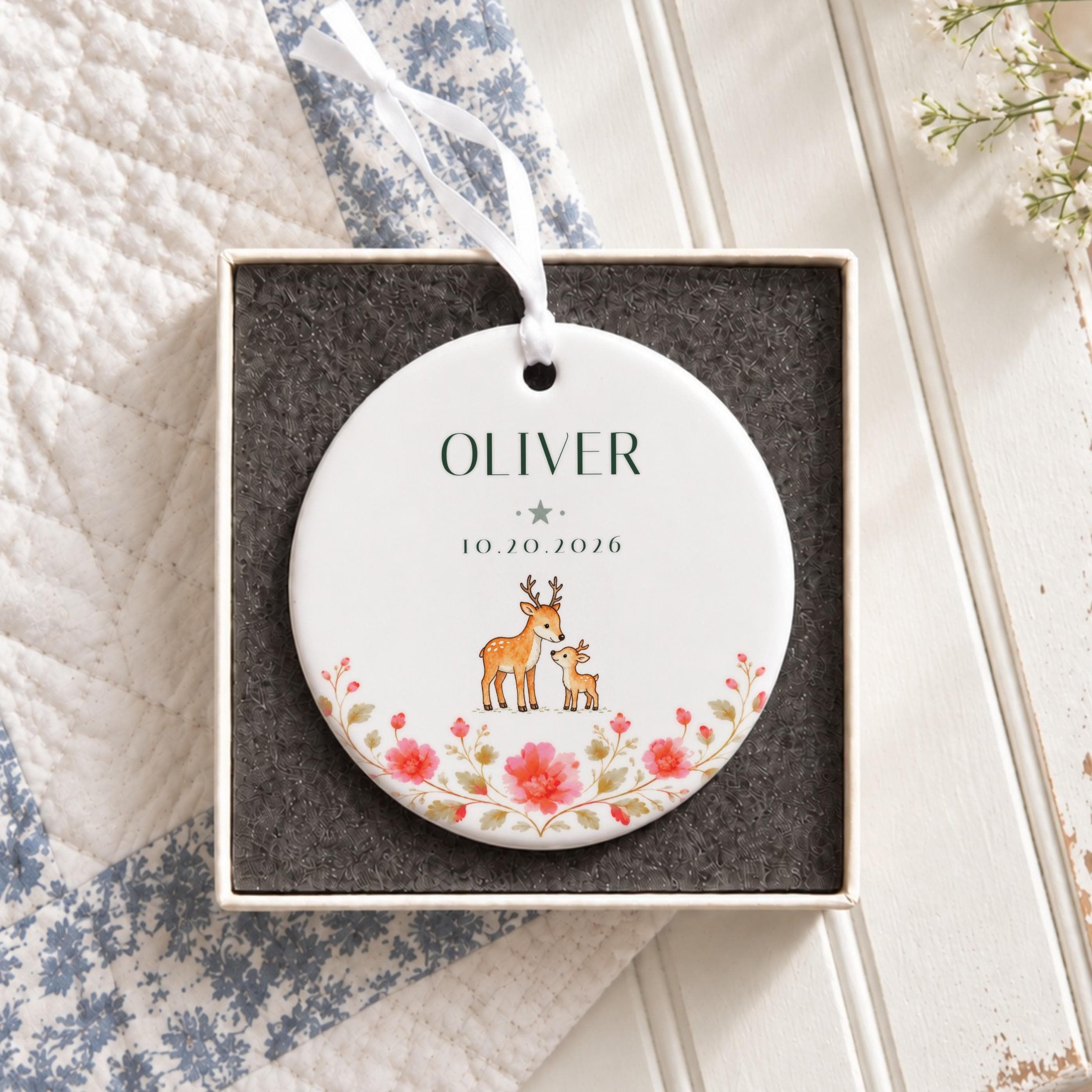 Name Ornament, Personalized Ceramic Name Keepsake with Gift Box, image 2