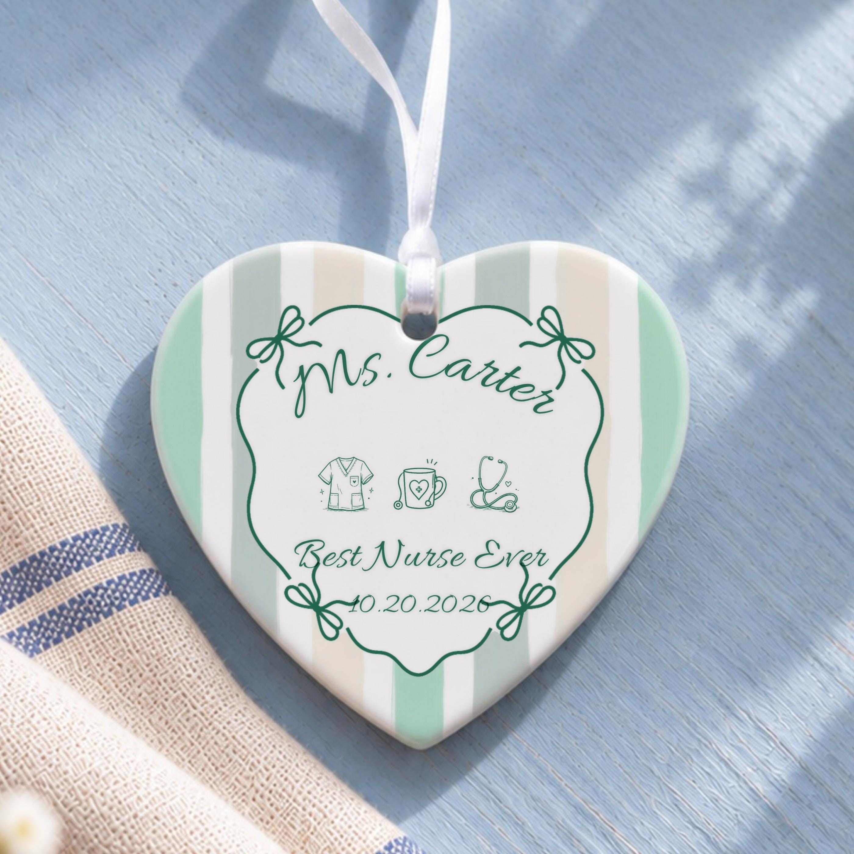 Nurse Ornament, Personalized Ceramic Keepsake With White Ribbon, image 12