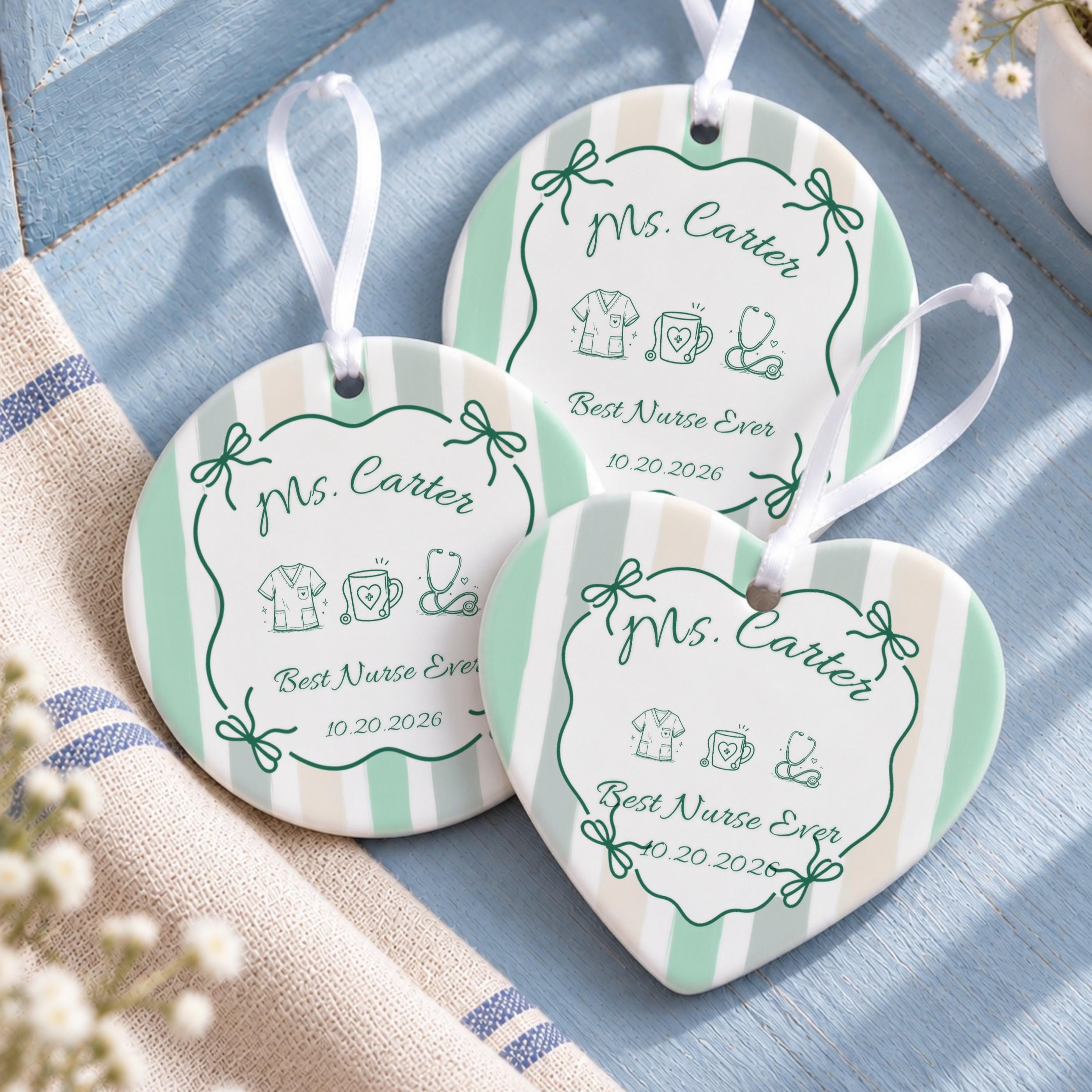 Nurse Ornament, Personalized Ceramic Keepsake With White Ribbon, image 14