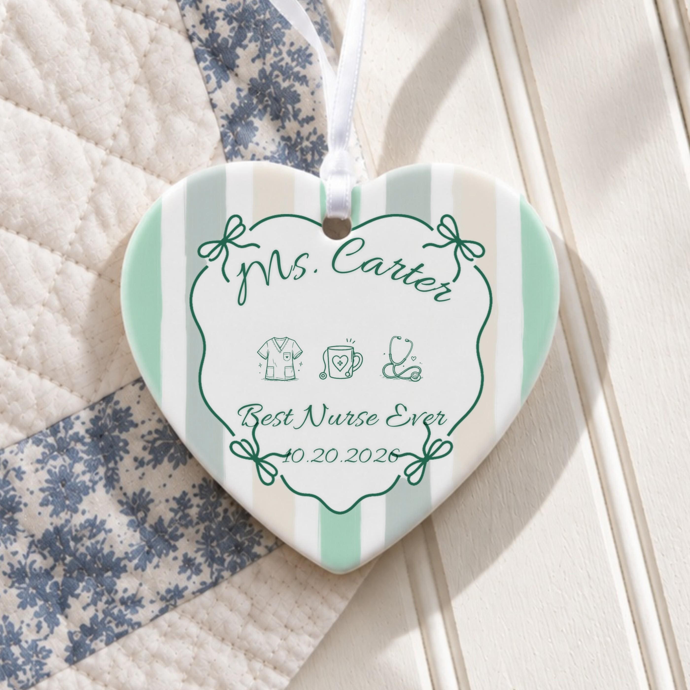 Nurse Ornament, Personalized Ceramic Keepsake With White Ribbon, image 3